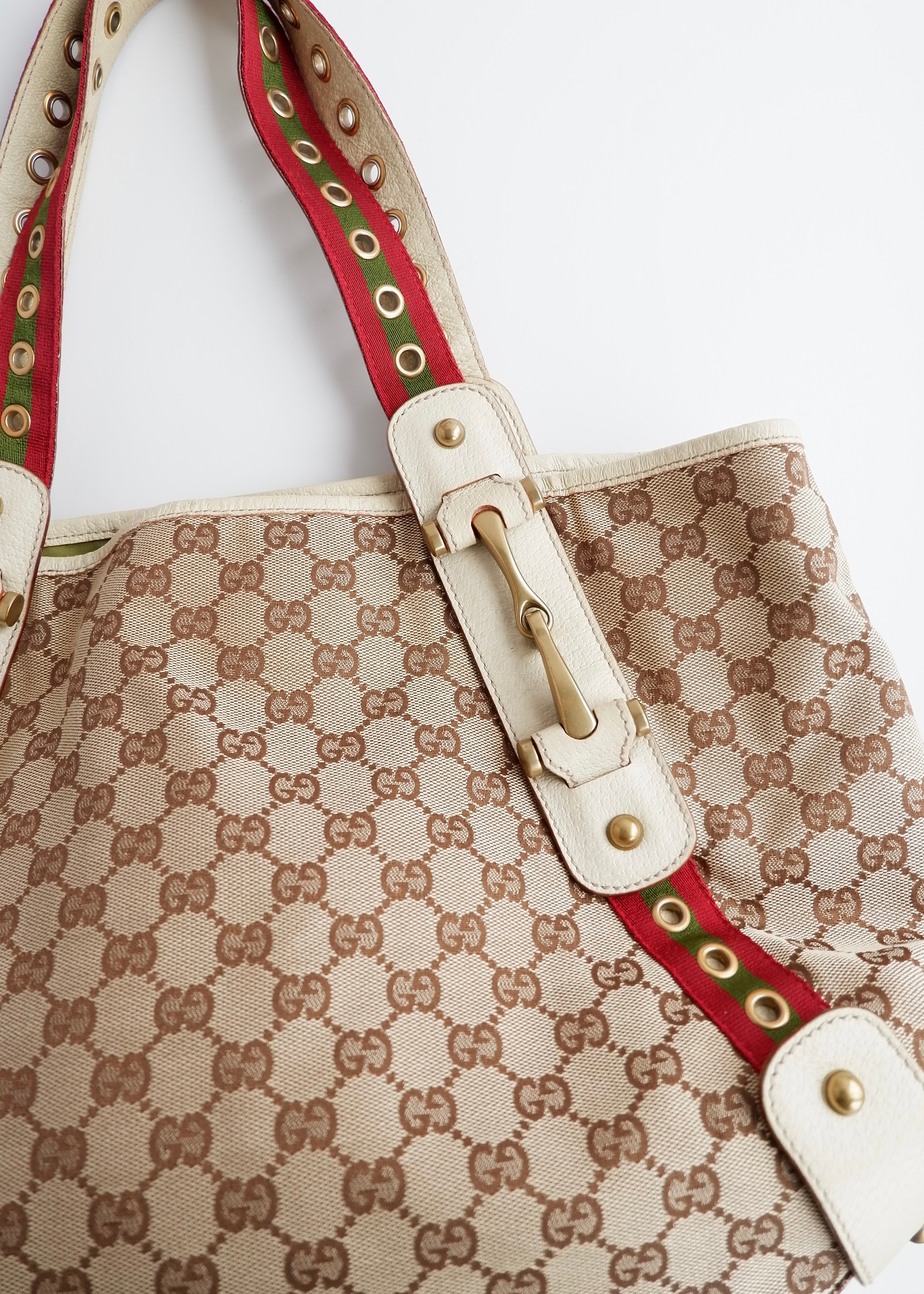 Authentic Preowned Gucci White GG Canvas Sherry Line Hobo Shoulder Bag