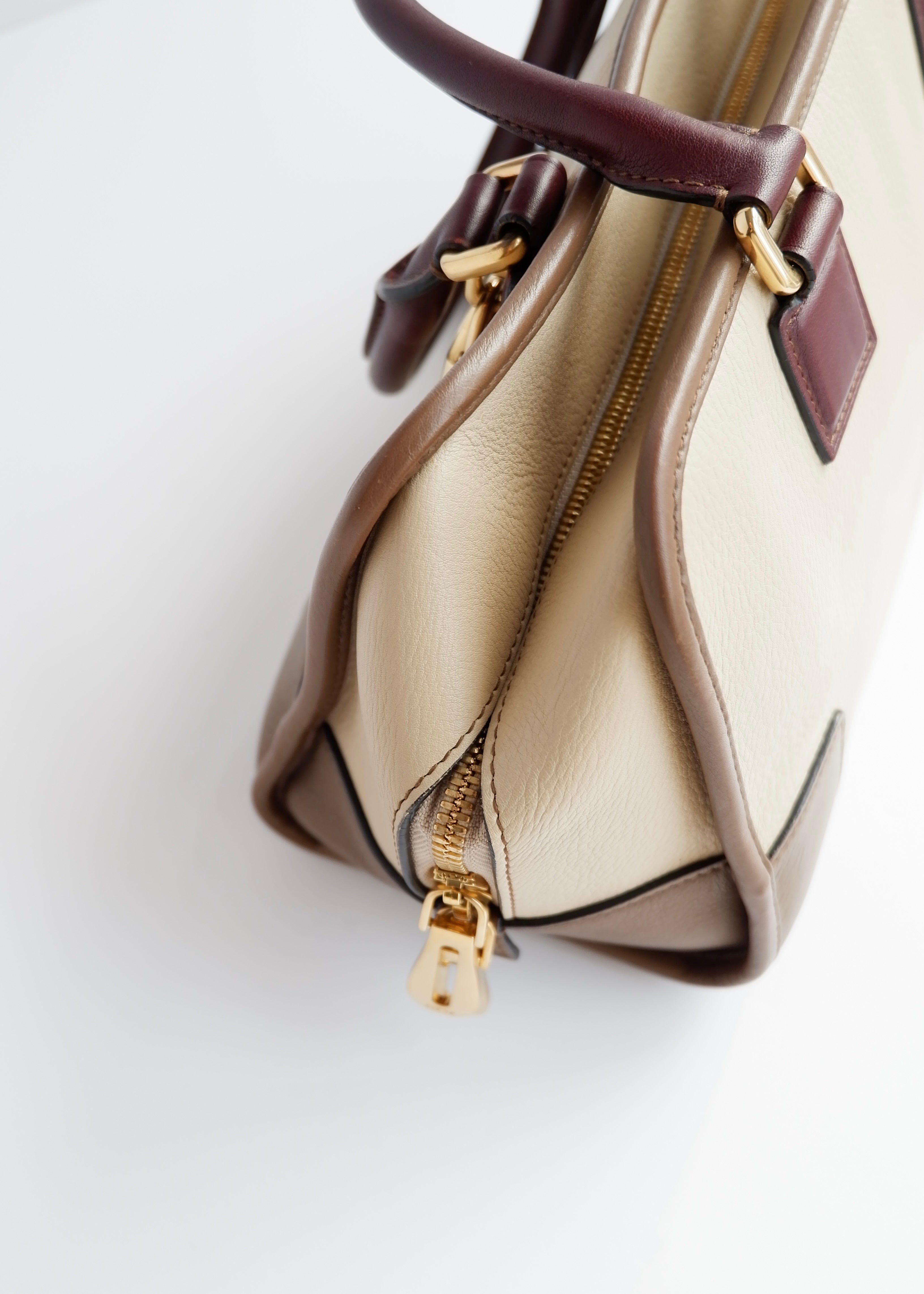 Authentic Preowned Loewe Tricolor (Beige/Brown/Burgundy) Leather Amazona 28 Handbag GHW