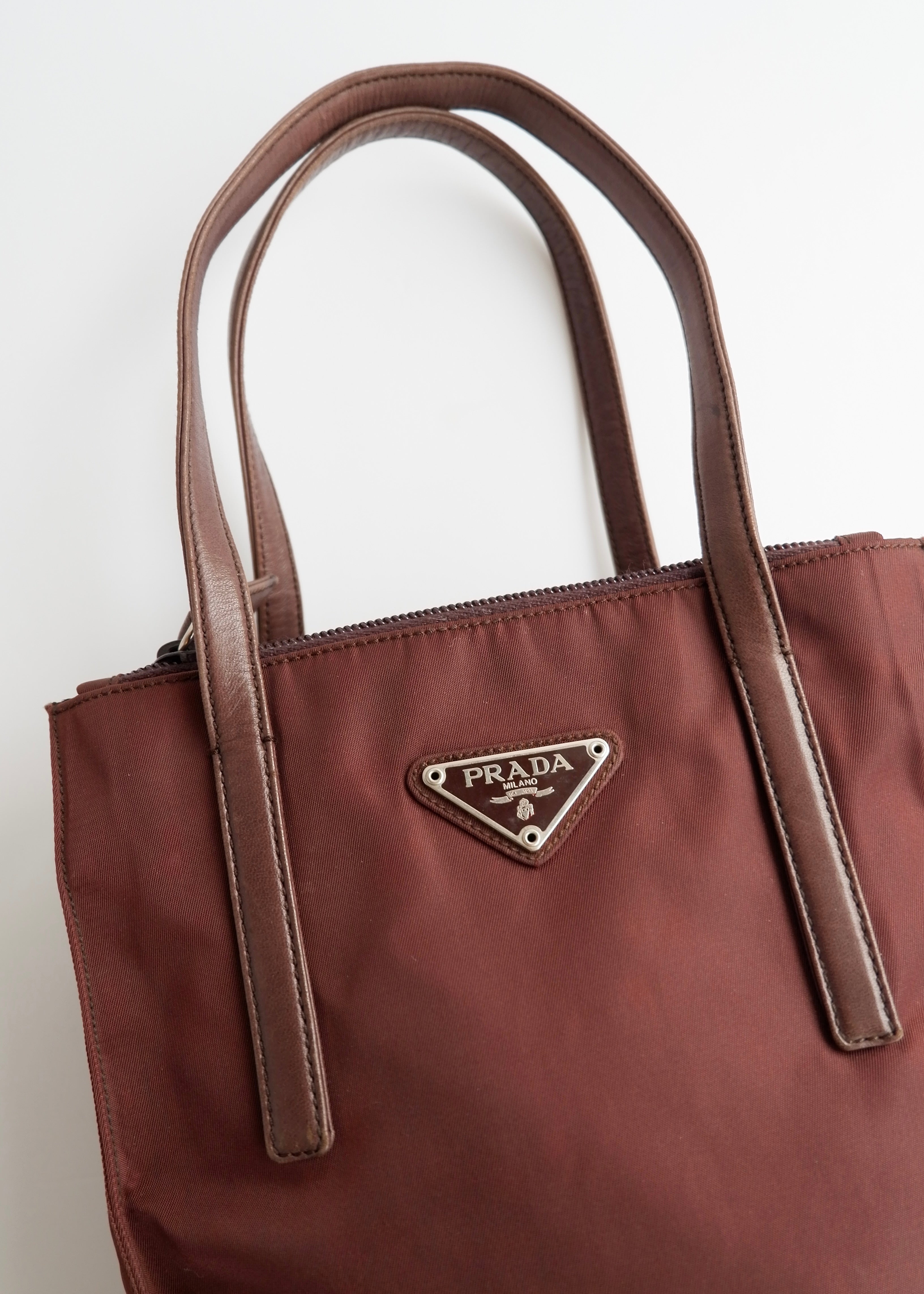 Authentic Preowned Prada Brown Nylon Leather Handle Handbag