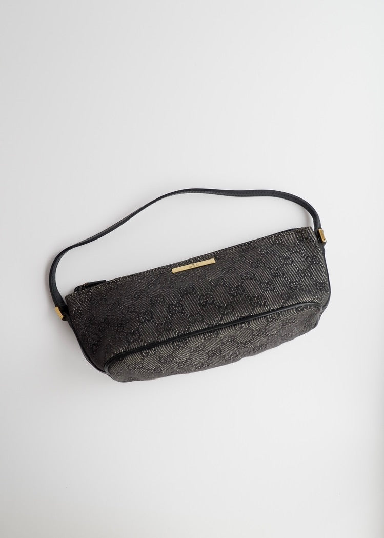 Authentic Preowned Gucci Black GG Canvas Boat Pochette