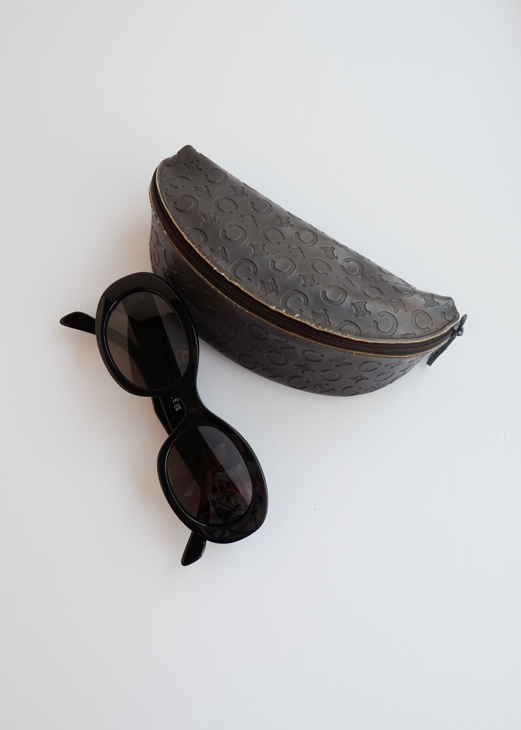 Preowned Celine Black Round Frame Triomphe Sunglasses