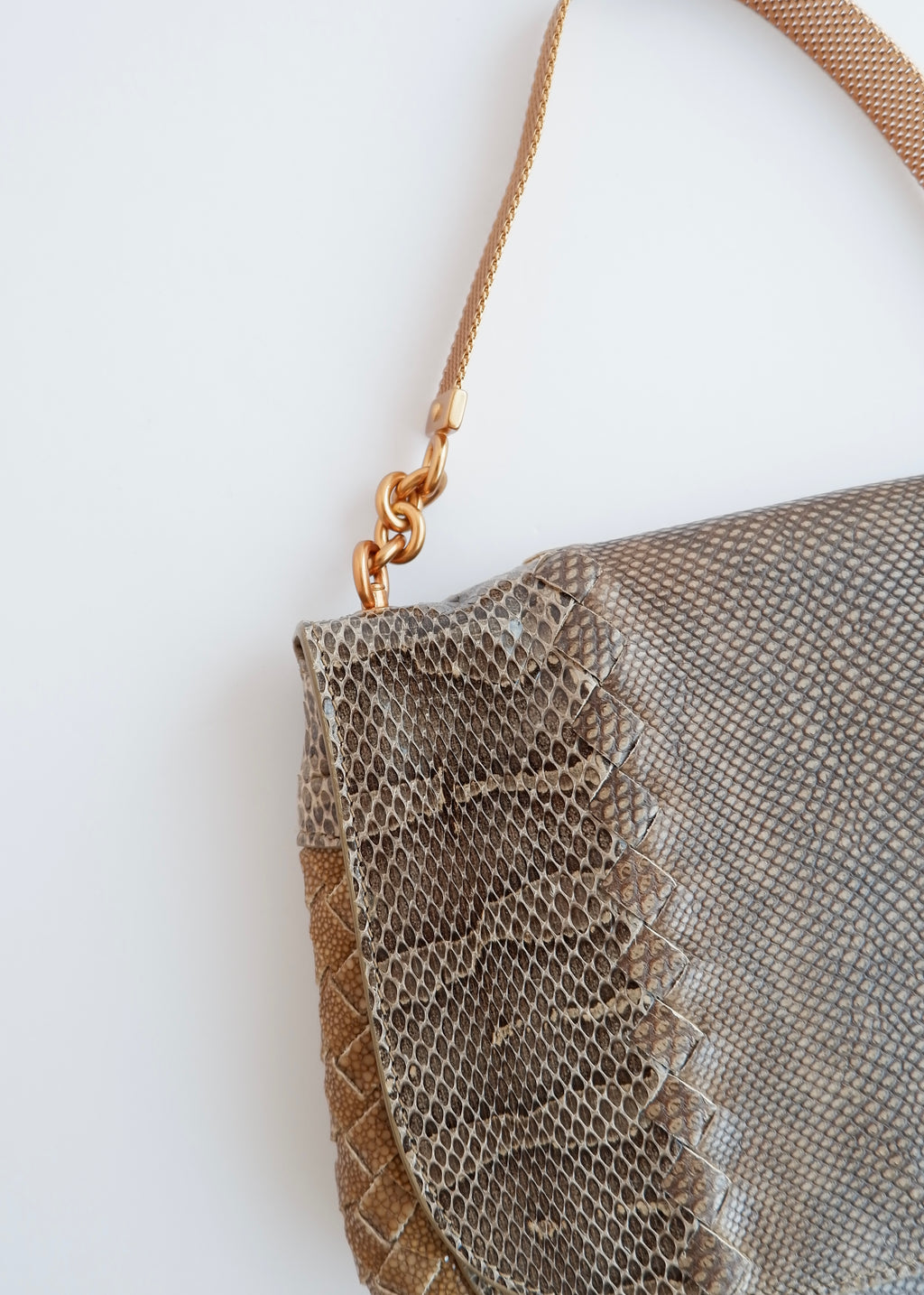 Sac à main en cuir embossé marron/beige Bottega Veneta d'occasion authentique