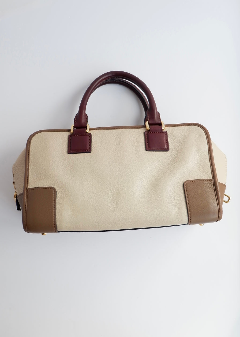 Authentic Preowned Loewe Tricolor (Beige/Brown/Burgundy) Leather Amazona 28 Handbag GHW