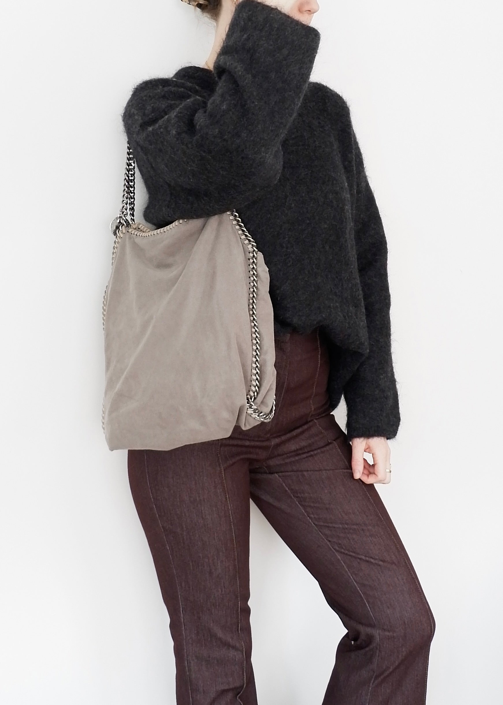 Sac porté épaule Stella McCartney Falabella en tissu gris authentique d'occasion