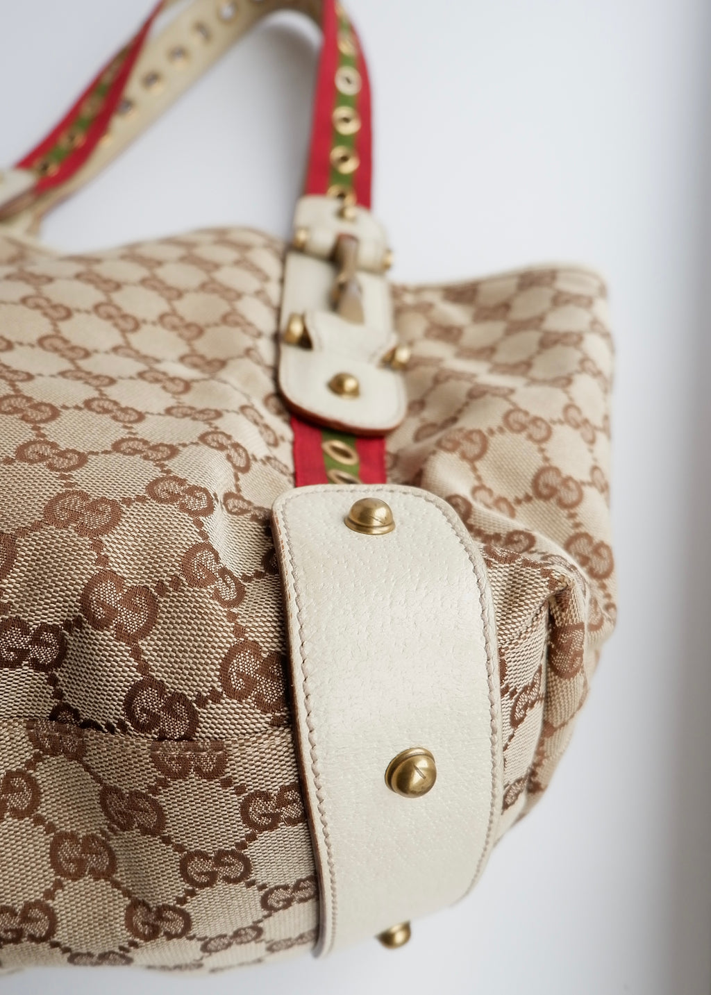 Authentic Preowned Gucci White GG Canvas Sherry Line Hobo Shoulder Bag