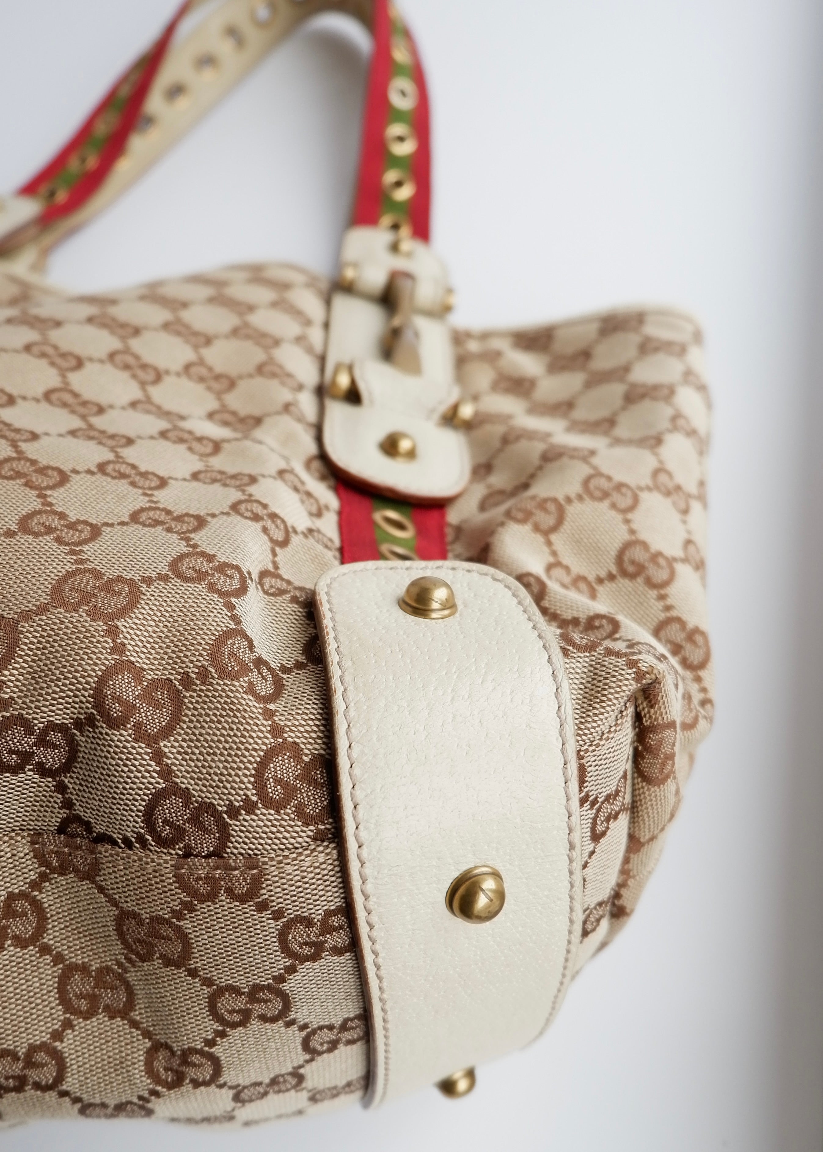 Authentic Preowned Gucci White GG Canvas Sherry Line Hobo Shoulder Bag