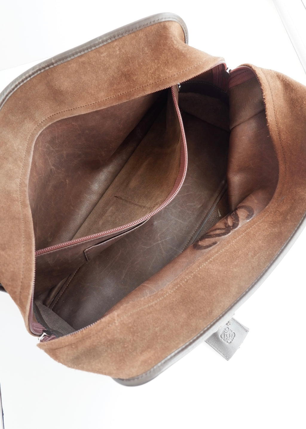 Authentique Sac à main vintage Loewe Amazona en daim et cuir marron pré-adoré