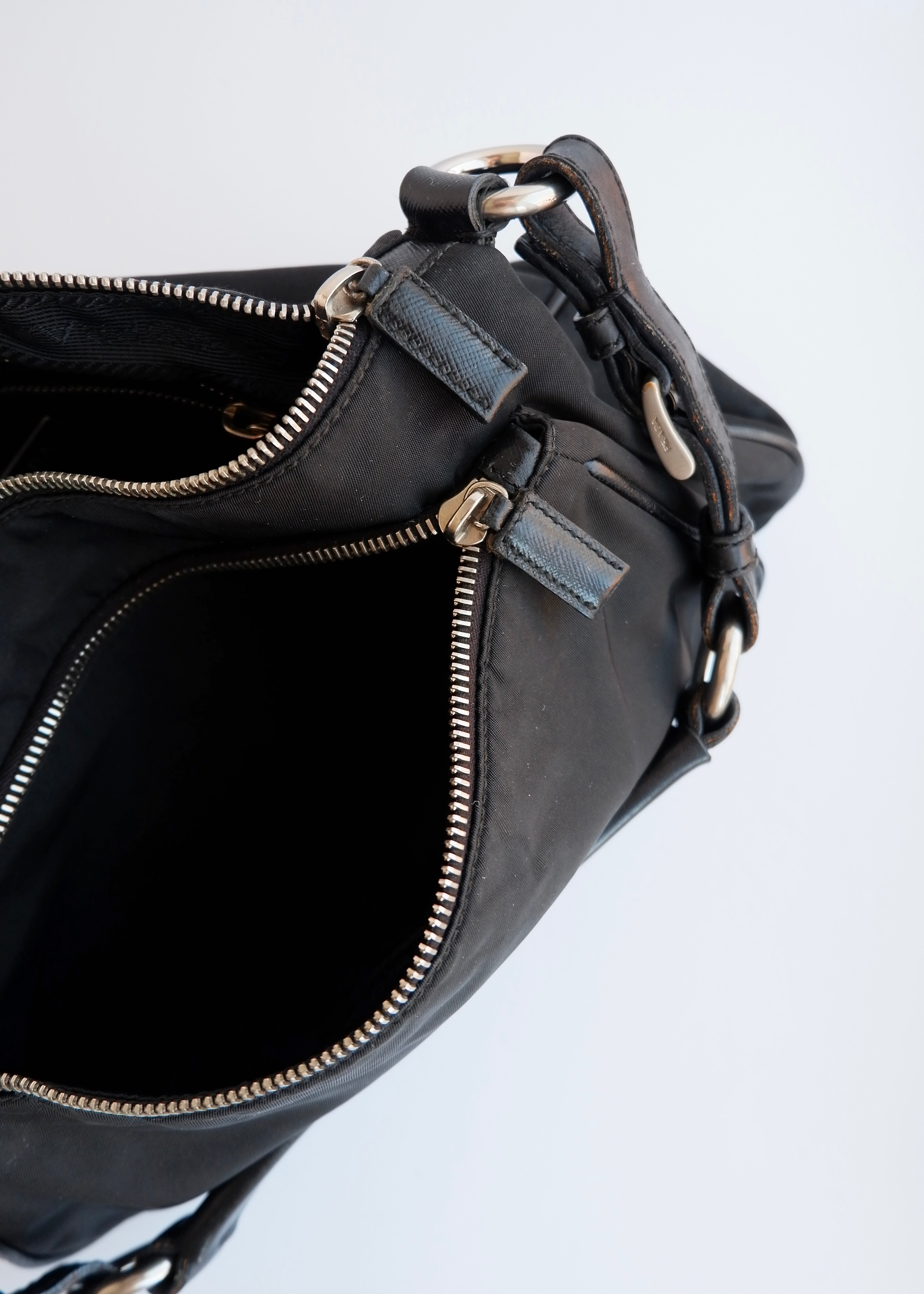 Authentic Preowned Prada Black Nylon Hobo/ Leather Strap Shoulder