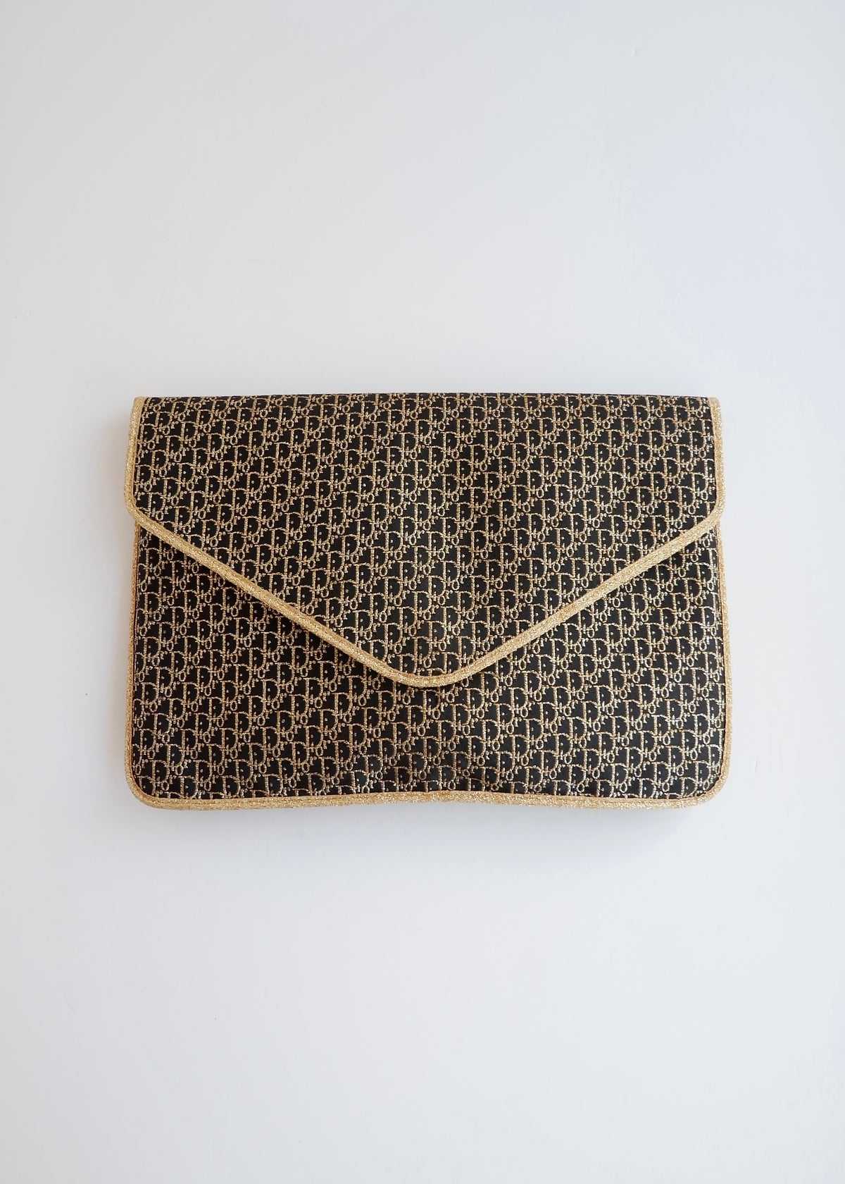 Preowned Vintage Christian Dior Navy/ Gold Fabric Pouch