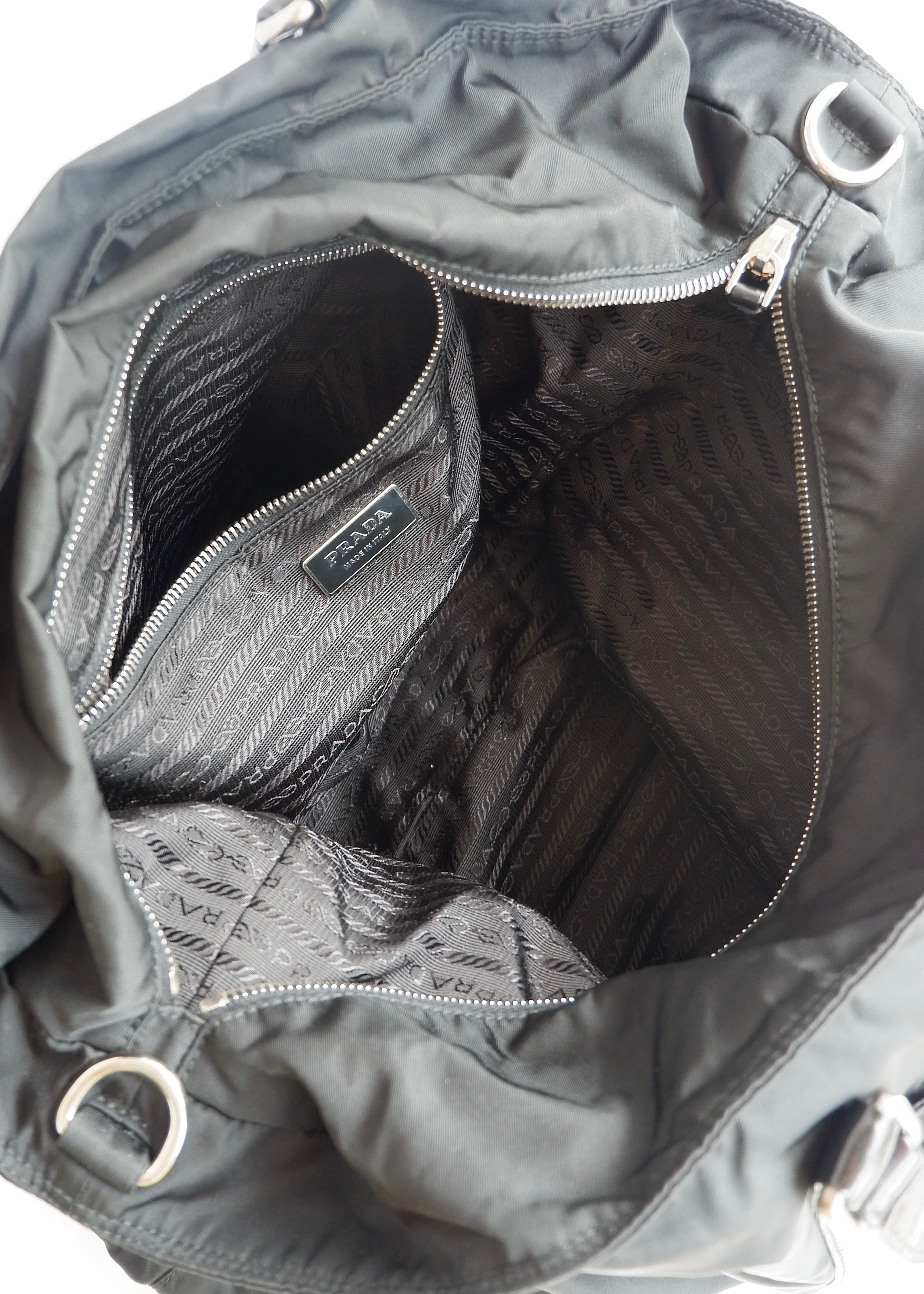 Preowned Prada Black Nylon/Leather Two Way Messenger Tote