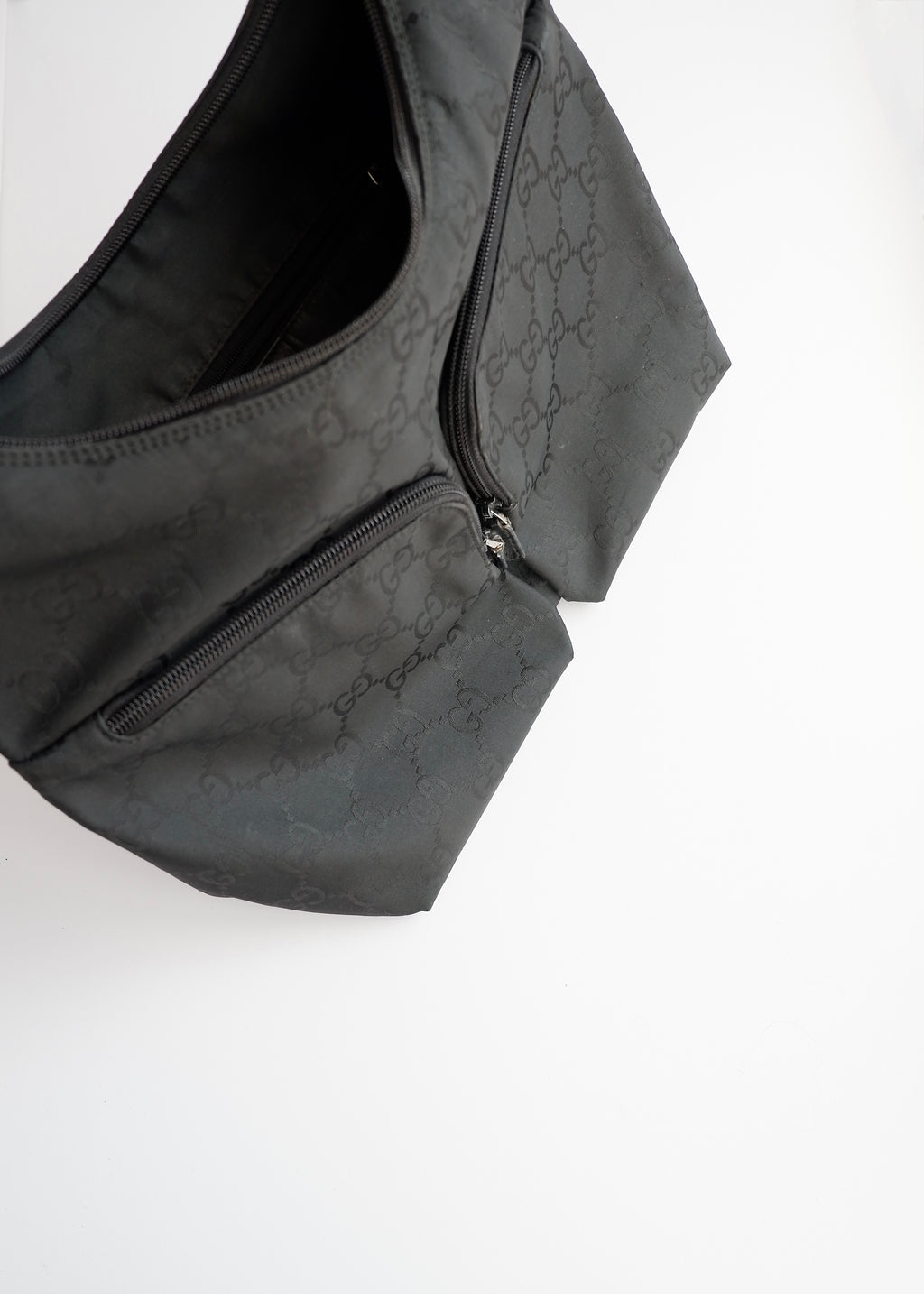 Authentic Preowned Gucci Black GG Nylon Side Pocket Shoulder Bag