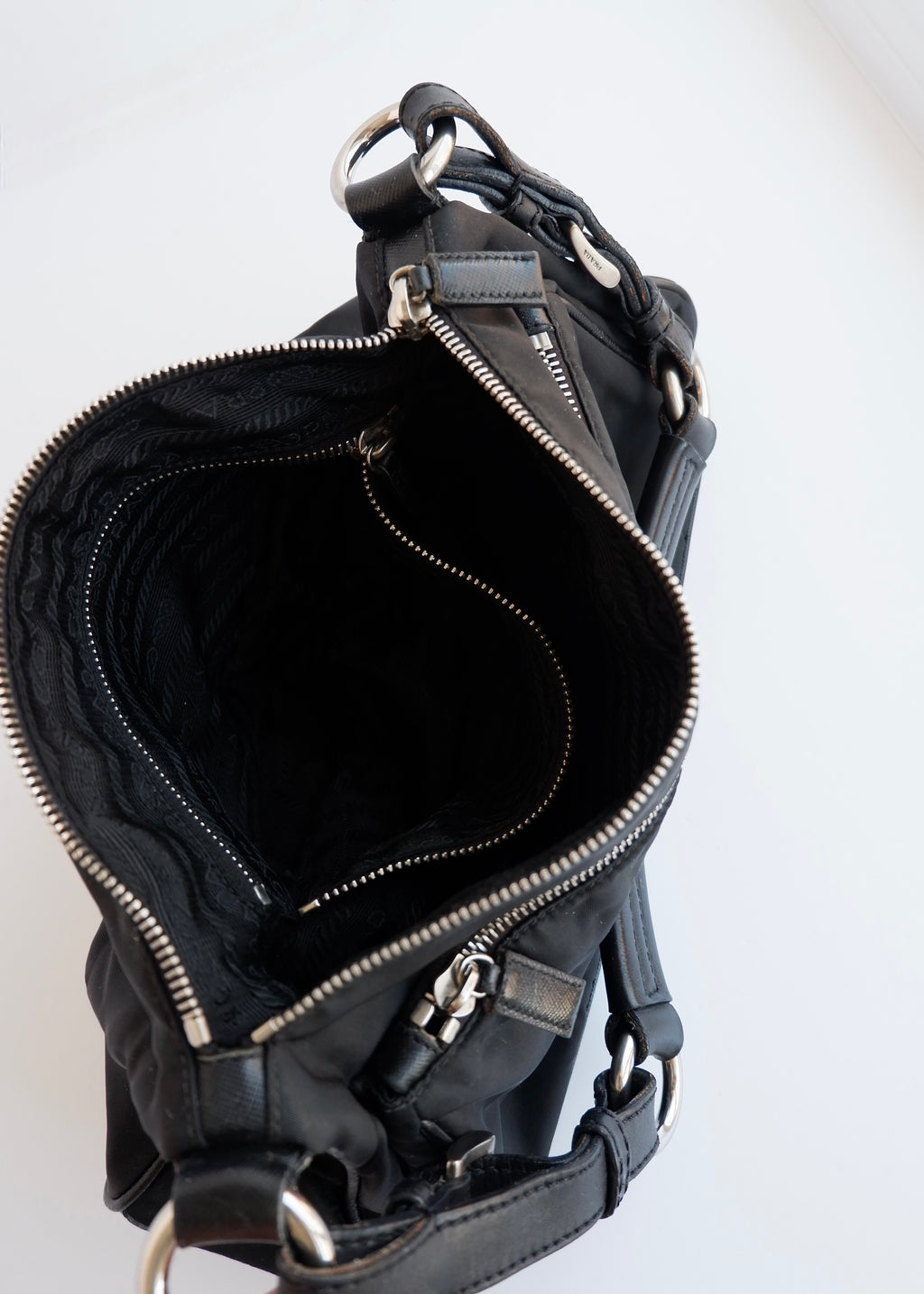 Authentic Preowned Prada Black Nylon Hobo/ Leather Strap Shoulder
