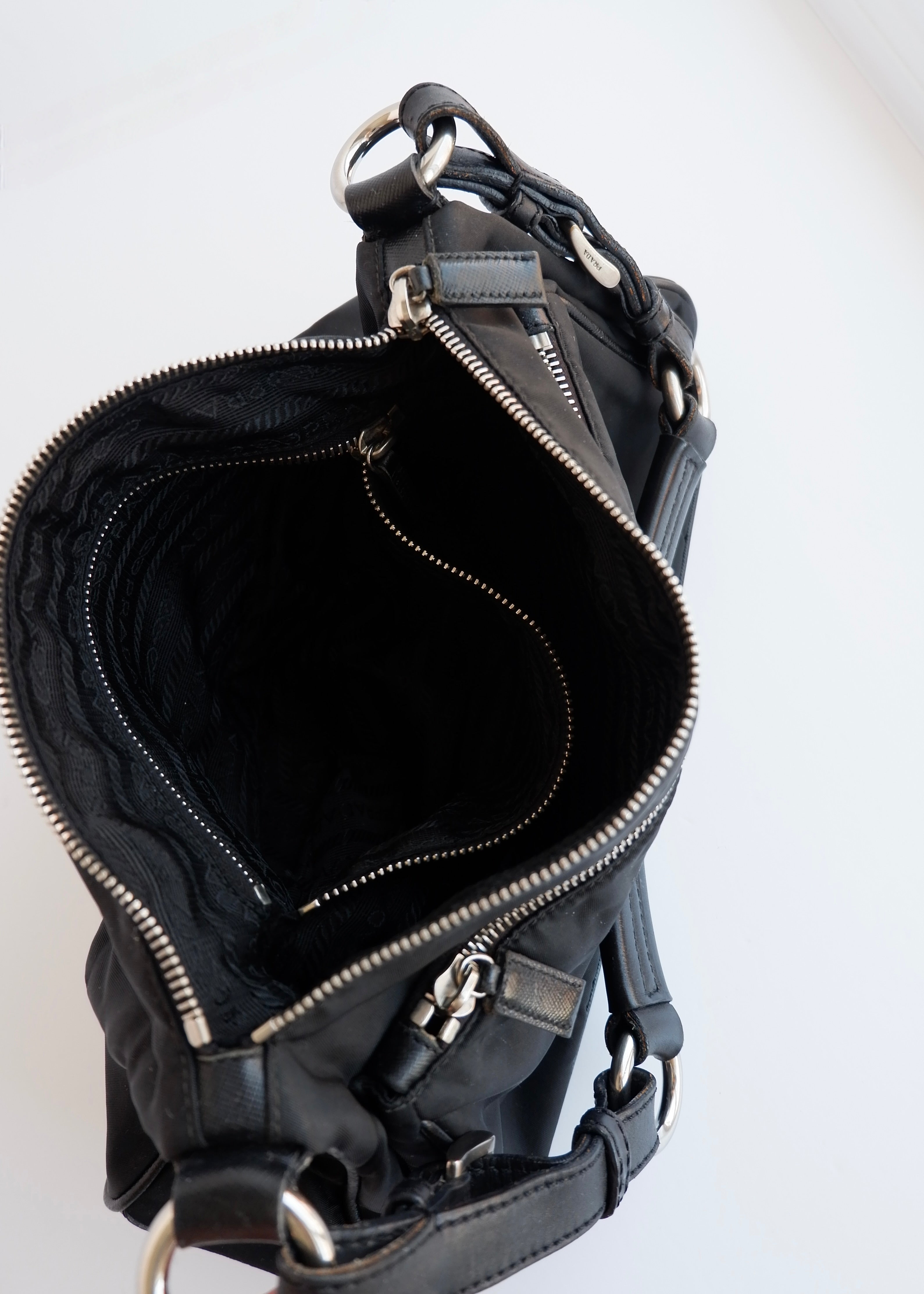 Authentic Preowned Prada Black Nylon Hobo/ Leather Strap Shoulder