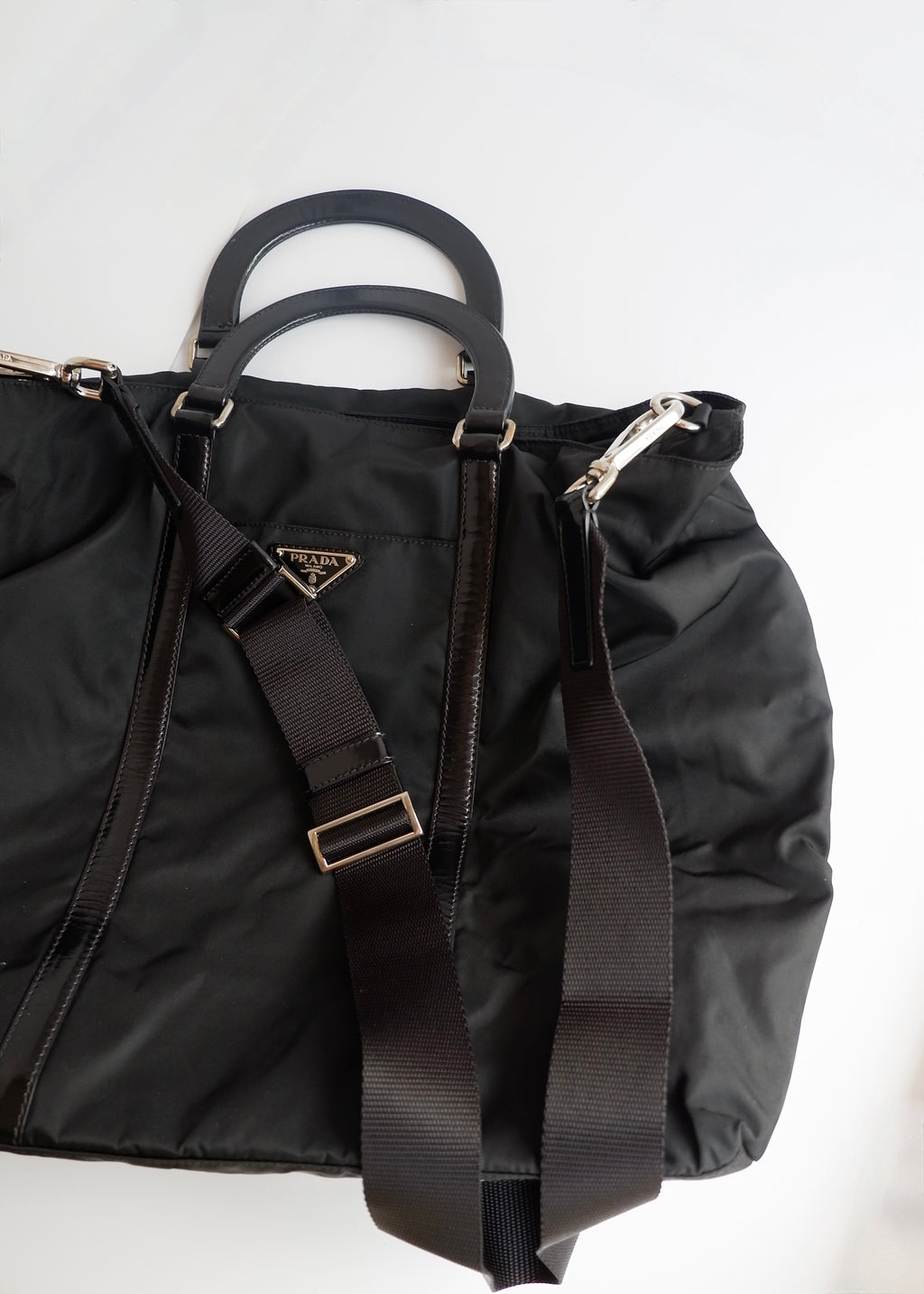 Preowned Prada Black Nylon/Leather Two Way Messenger Tote