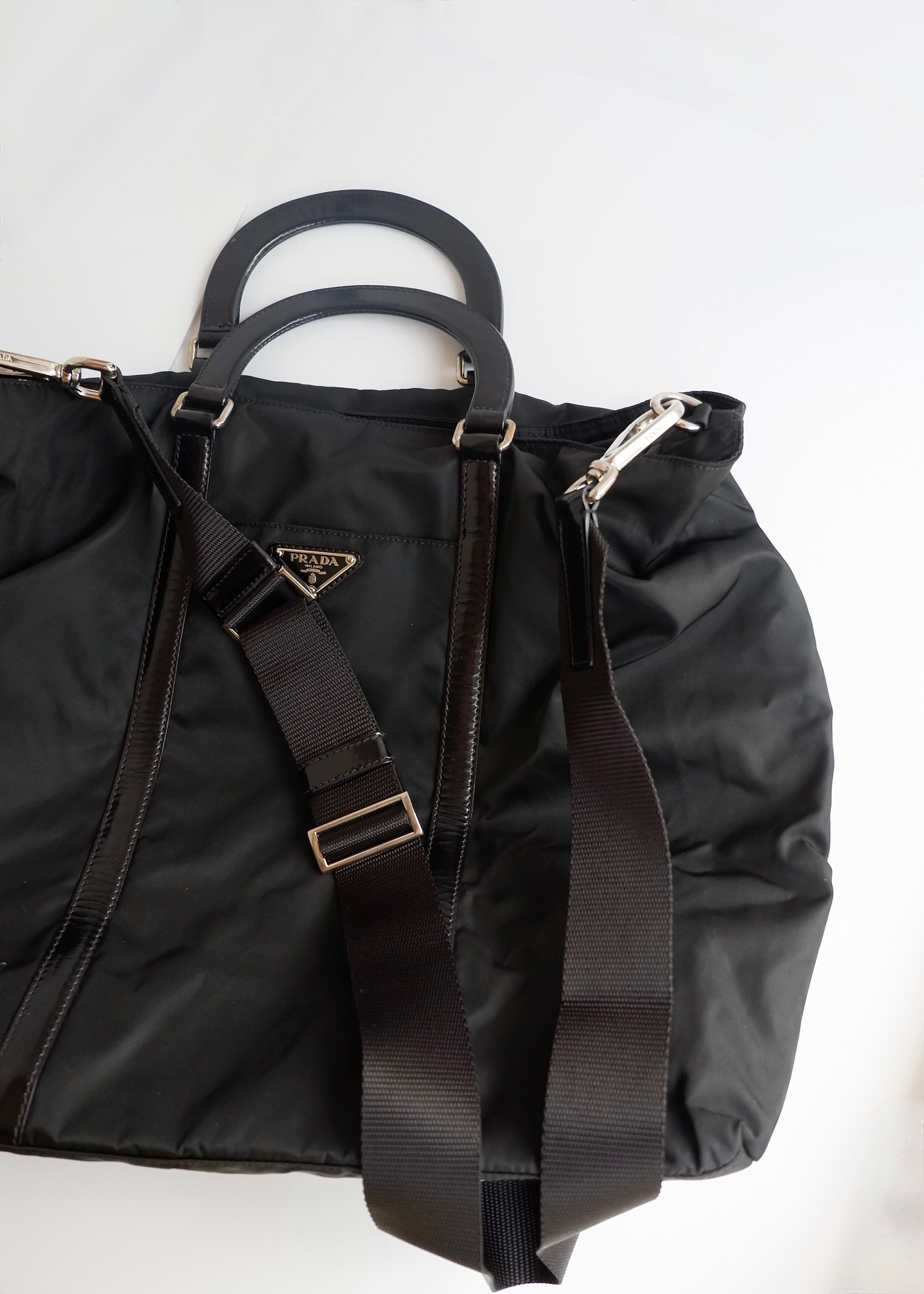 Preowned Prada Black Nylon/Leather Two Way Messenger Tote