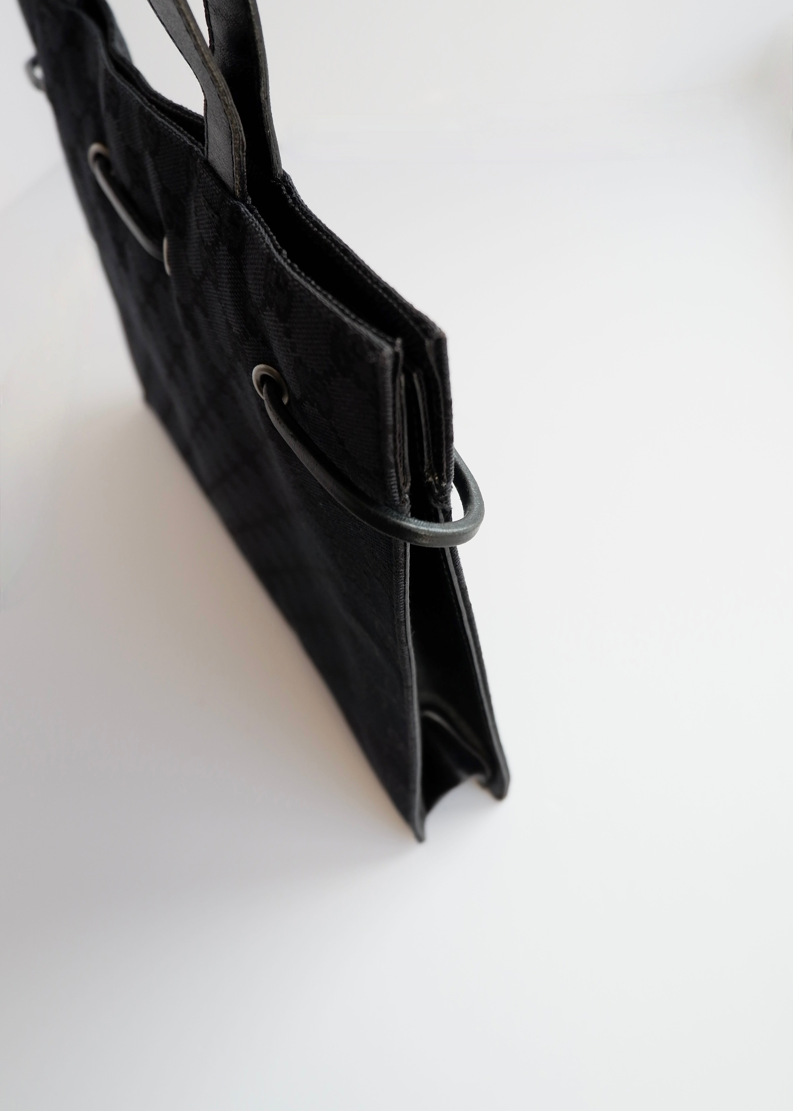 Authentic Preowned Vintage Gucci Black GG Canvas Drawstring Shoulder Bag