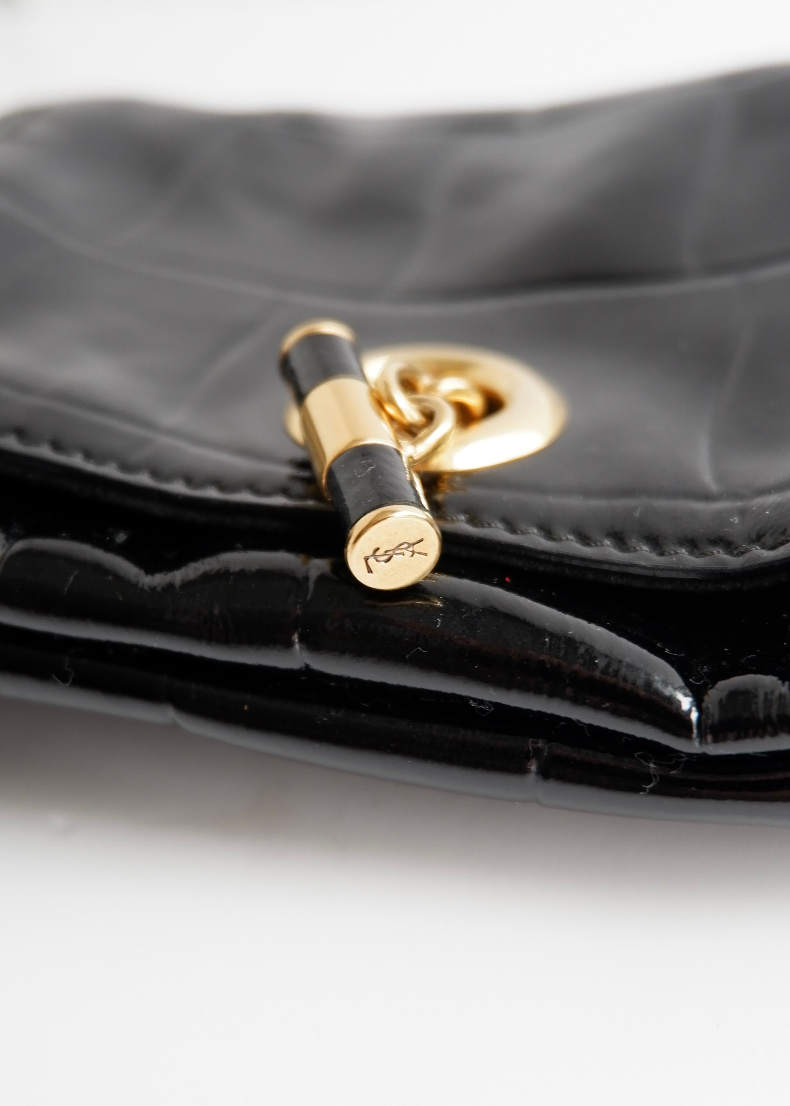 Authentic Preowned Vintage YSL (Yves Saint Laurent) Black Patent Leather Shoulder Bag GHW