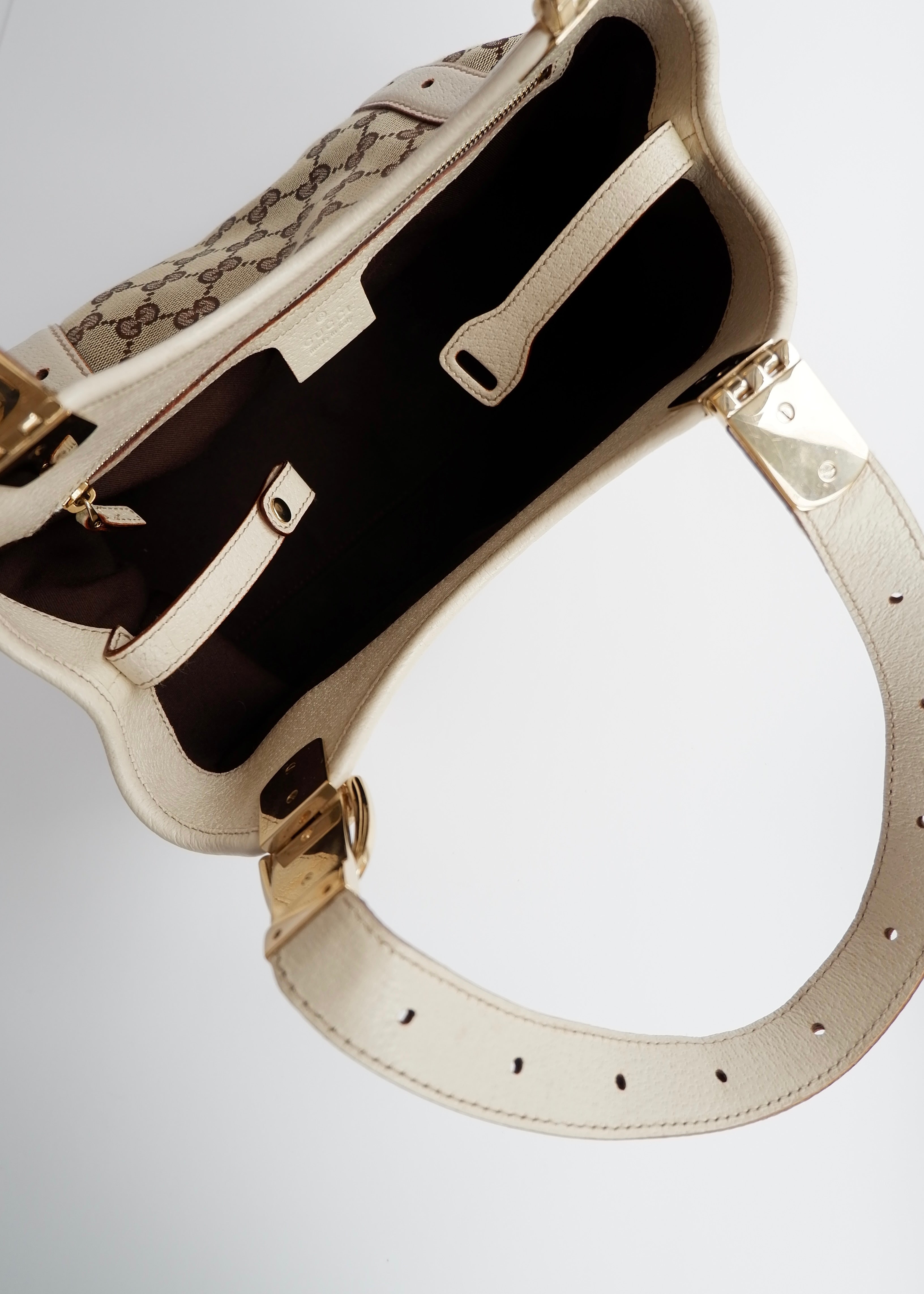 Authentic Preowned Gucci White GG Canvas/Leather Small Shoulder Bag