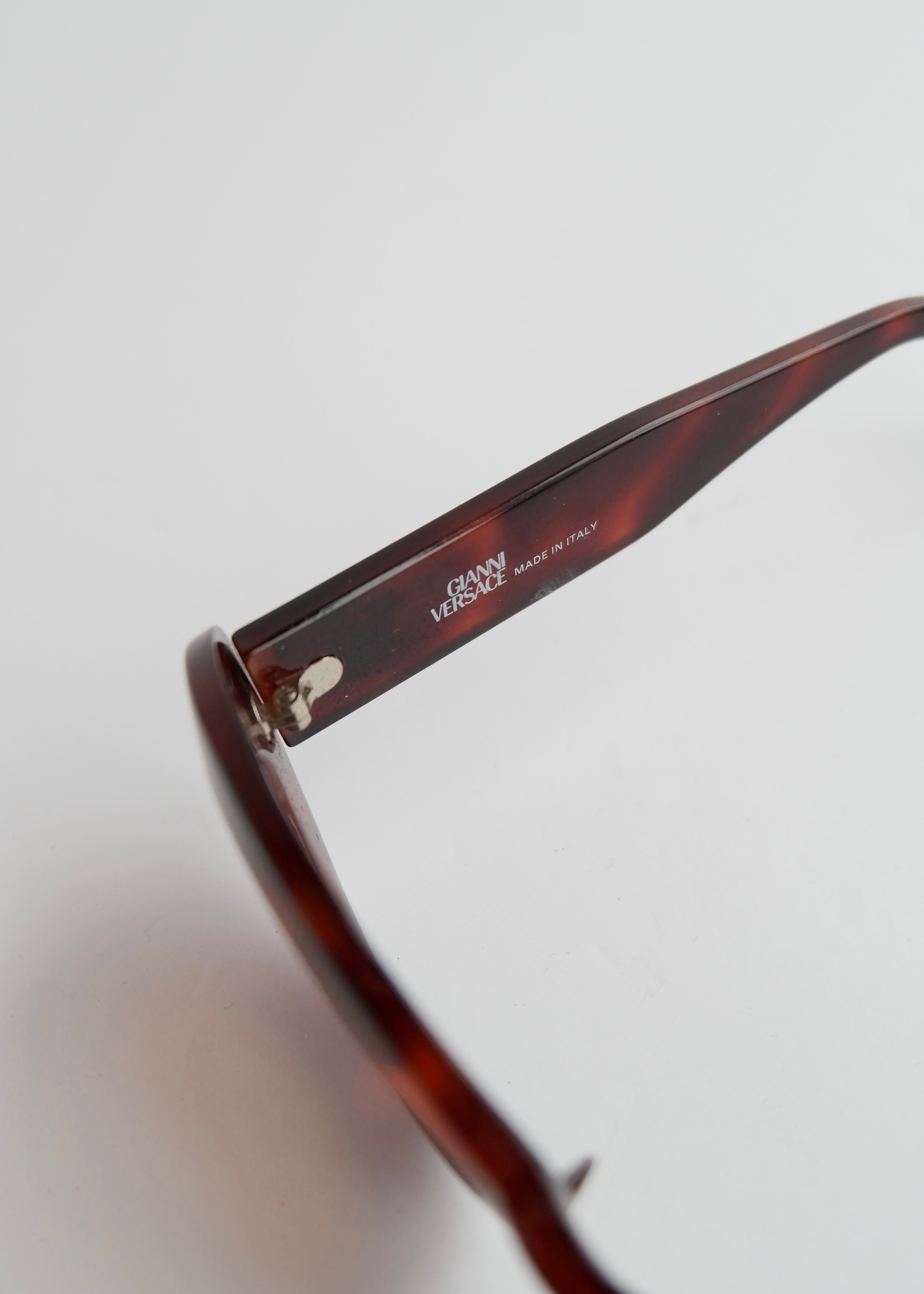 Lunettes de Soleil Vintage Authentiques Versace Marron Écaille Monture Ronde