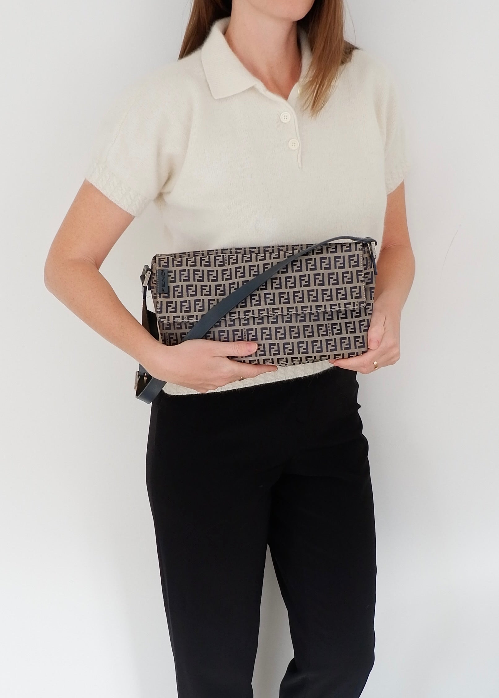 Authentic Preowned Vintage Fendi Navy Blue Zucchino Shoulder Bag