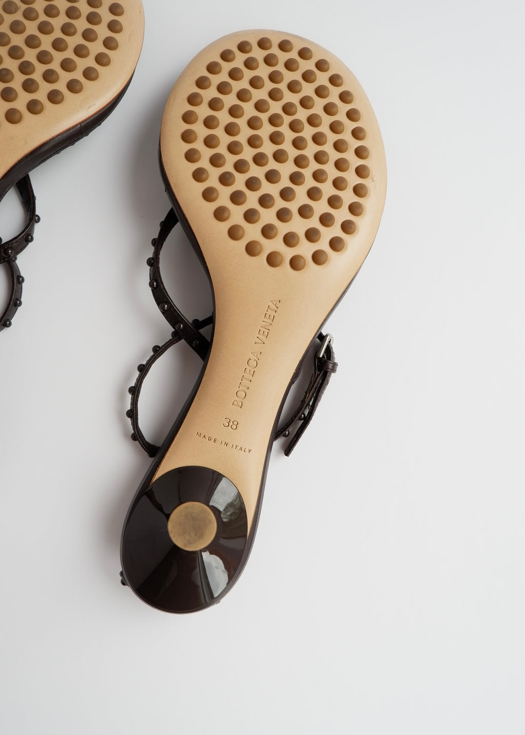 Sandales à talons Bottega Veneta en cuir marron, authentiques et d'occasion - 38