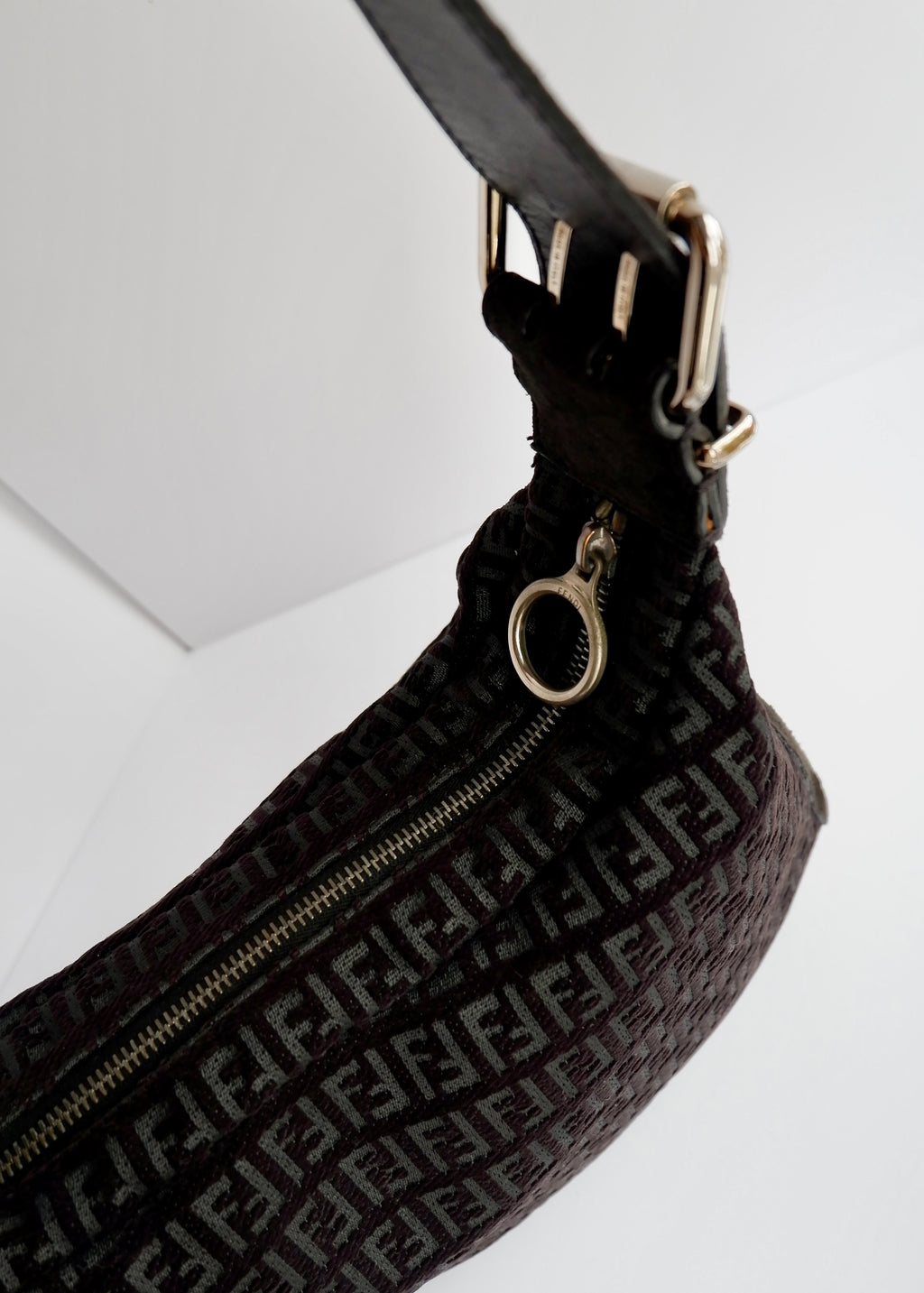 Authentic Preowned Fendi Black Suede Zucchino Oyster Shoulder Bag