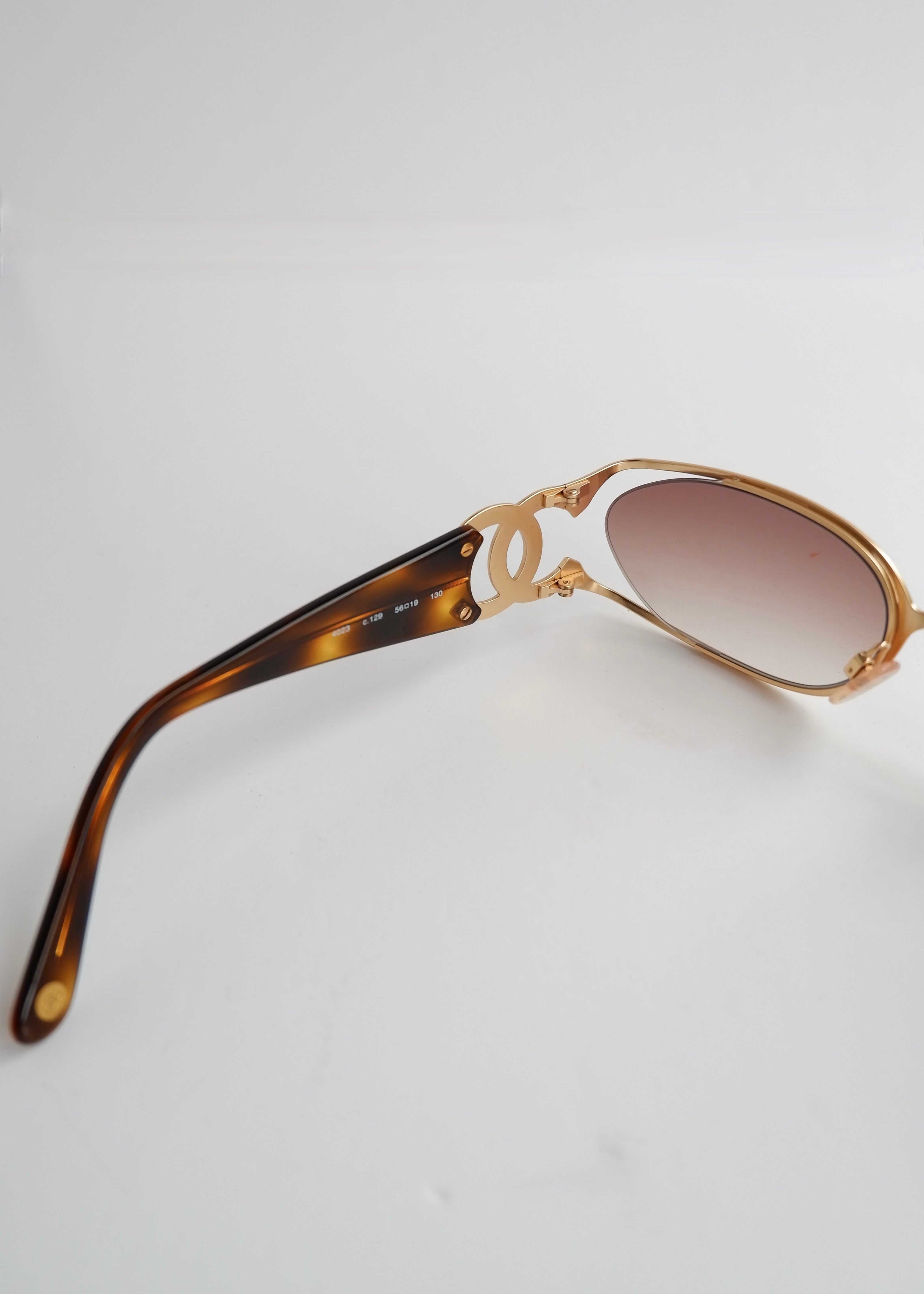 Authentic Preowned Vintage Chanel Brown Tortoise Aviator Style Sunglasses