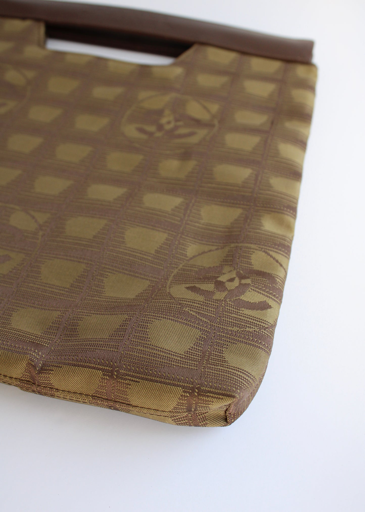 Authentic Preowned Vintage Chanel Khaki Canvas/ Leather Travel Line Clutch