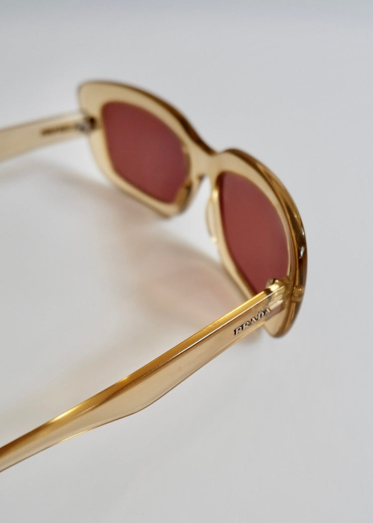 Authentiques lunettes de soleil à monture carrée marron Prada d'occasion