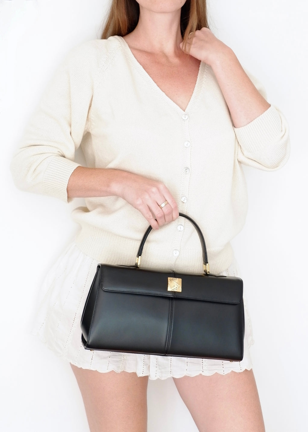 Preowned Vintage YSL Black Leather Top Handle Bag