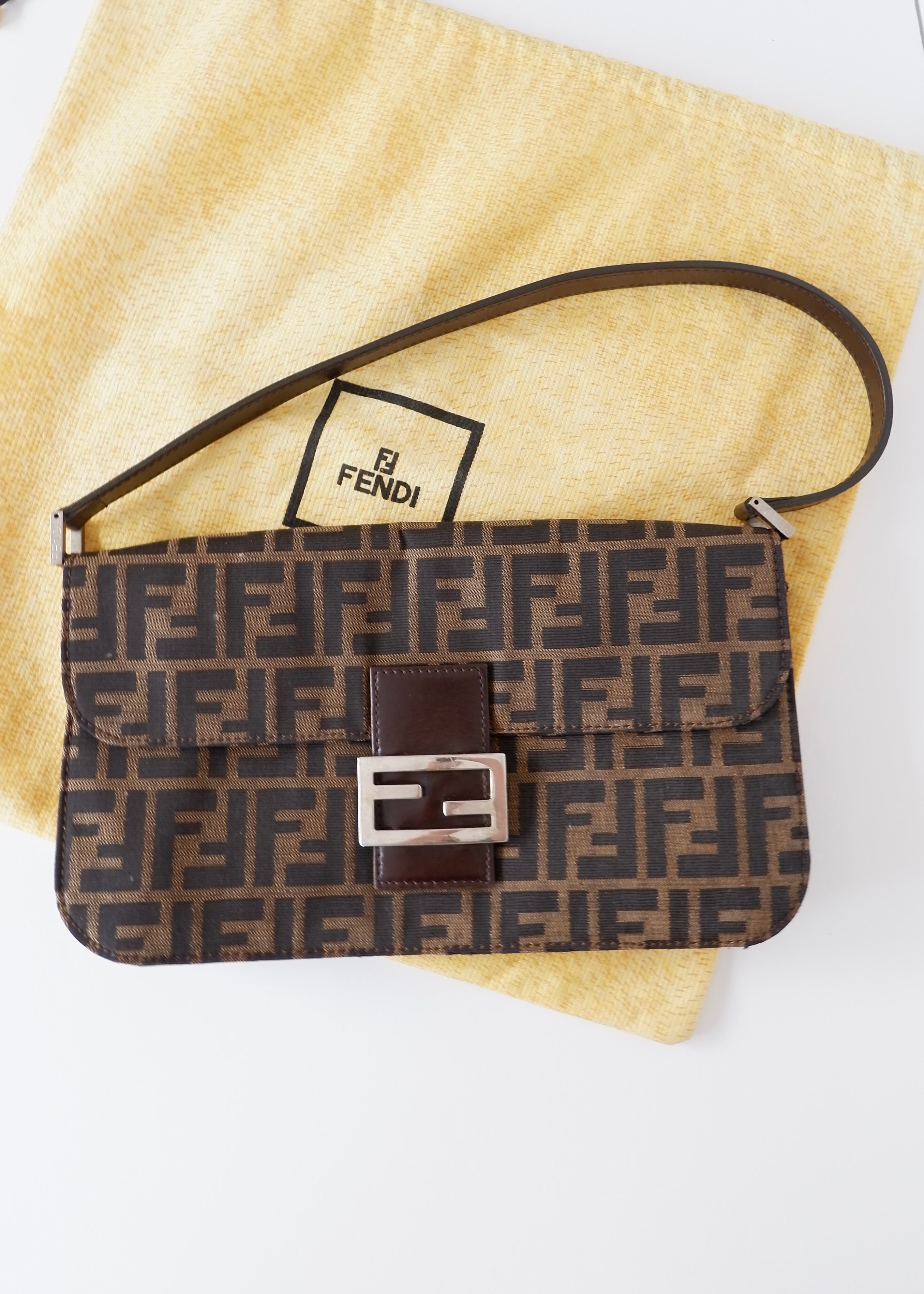 Authentic Preowned Vintage Fendi Brown Zucca Shoulder Bag