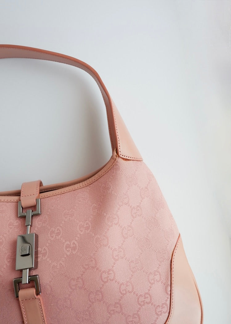 Authentic Preowned Gucci Pink GG Canvas/Leather Jackie Shoulder Bag