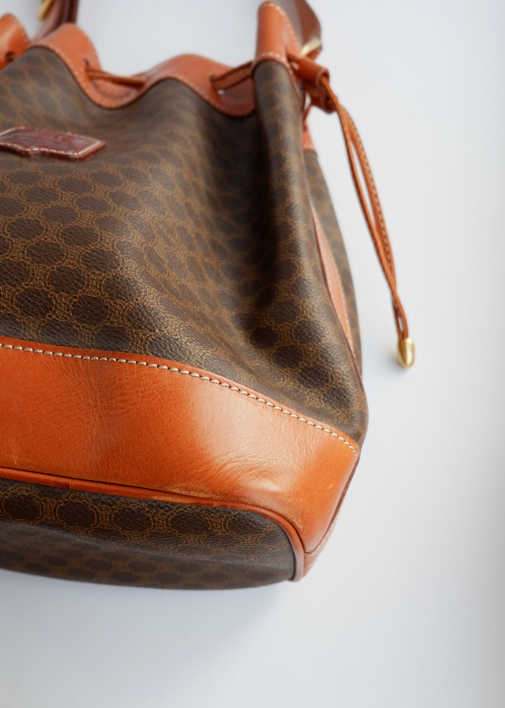 Authentic Preowned Vintage Celine Brown Macadam Bucket Crossbody Bag