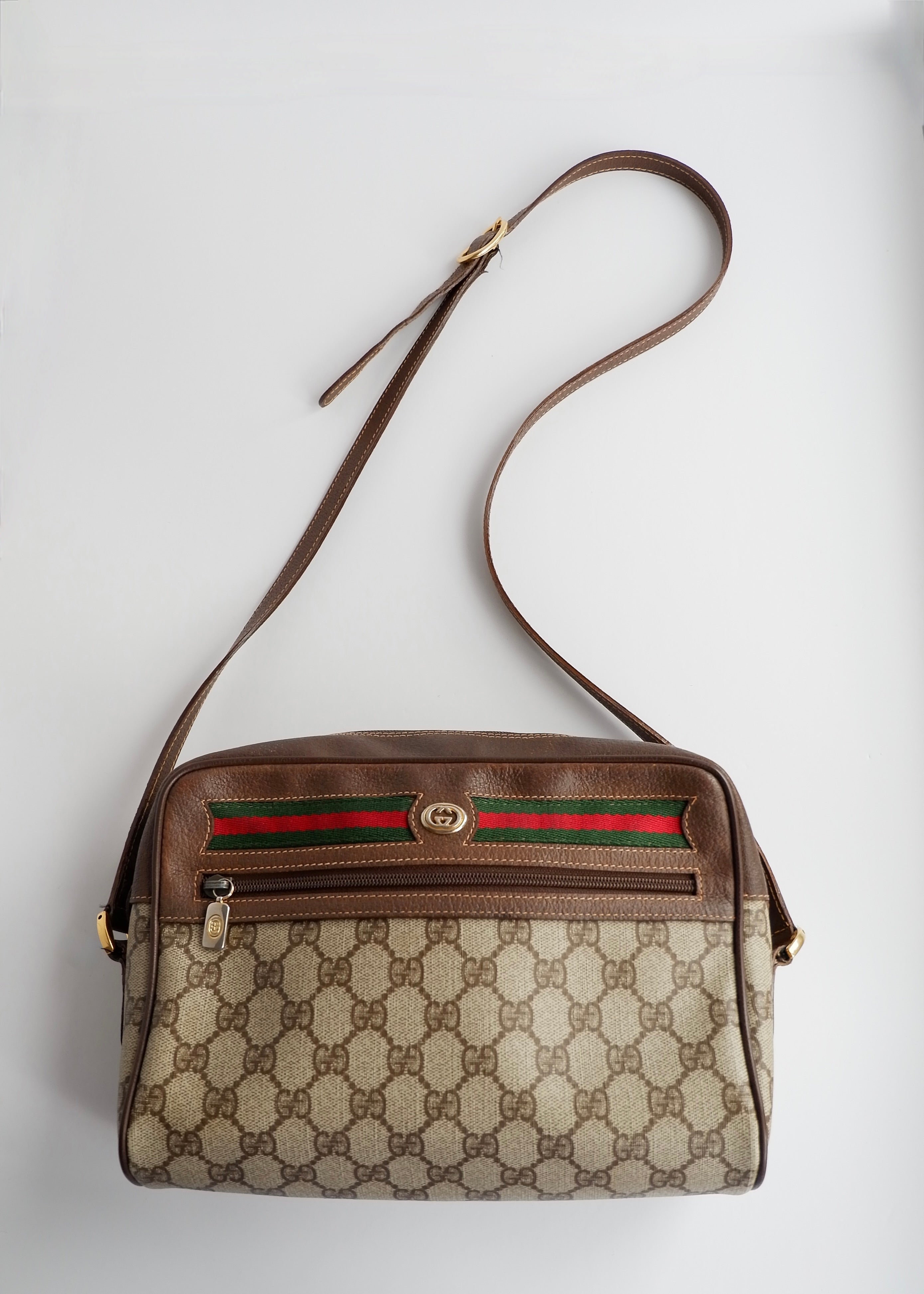 Authentic Preowned Vintage Gucci Brown GG Coated Canvas Crossbody Bag