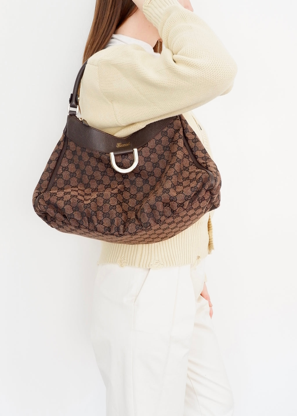 Authentic Preowned Gucci Brown GG Canvas/ Leather Hobo Shoulder Bag