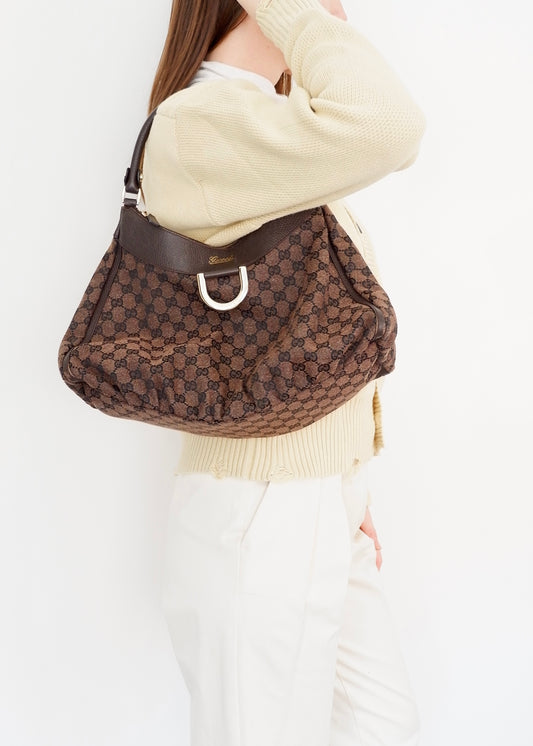 Authentic Preowned Gucci Brown GG Canvas/ Leather Hobo Shoulder Bag