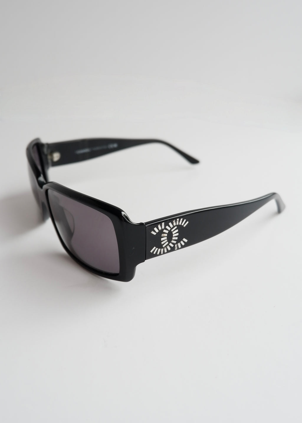 Authentic Preowned Chane Black Square Frame Rhinestone Sunglasses
