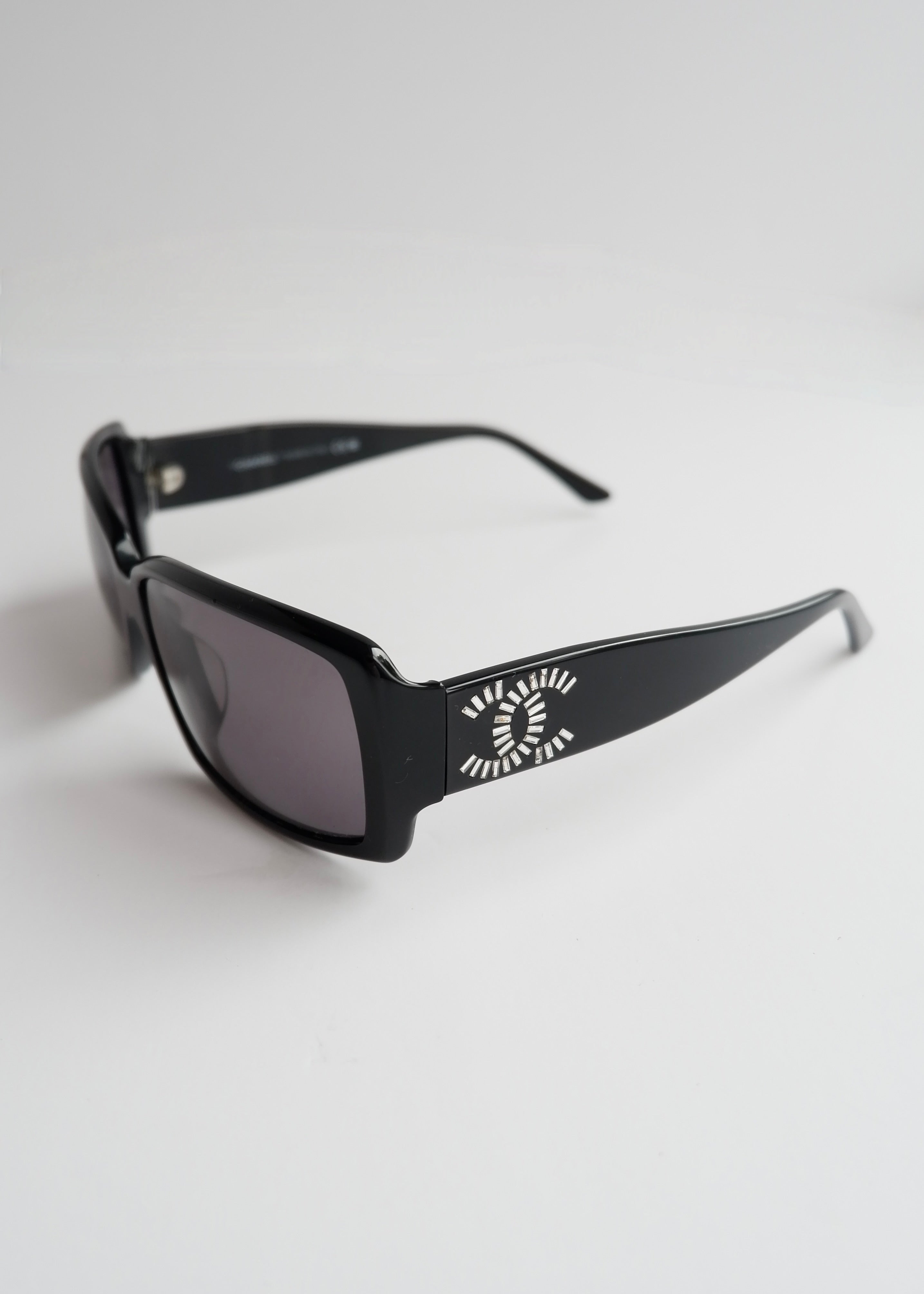 Authentic Preowned Chane Black Square Frame Rhinestone Sunglasses