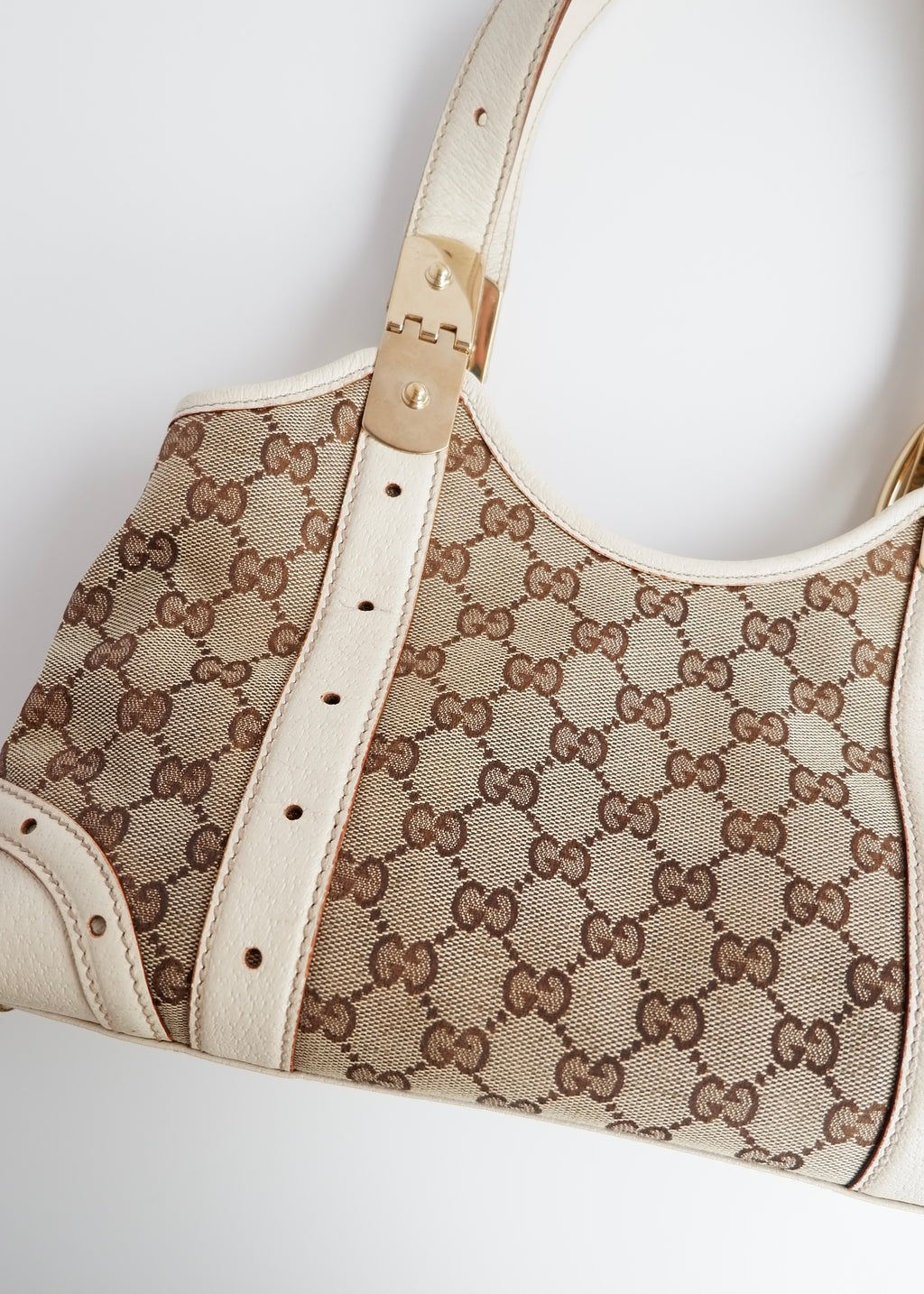 Authentic Preowned Gucci White GG Canvas/Leather Small Shoulder Bag