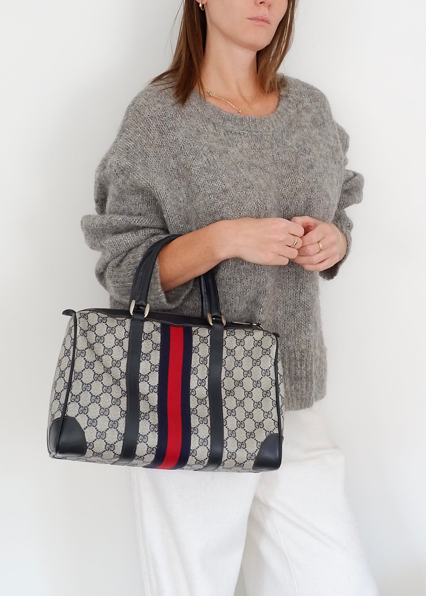 Authentic Preowned Vintage Gucci Navy Boston Bag