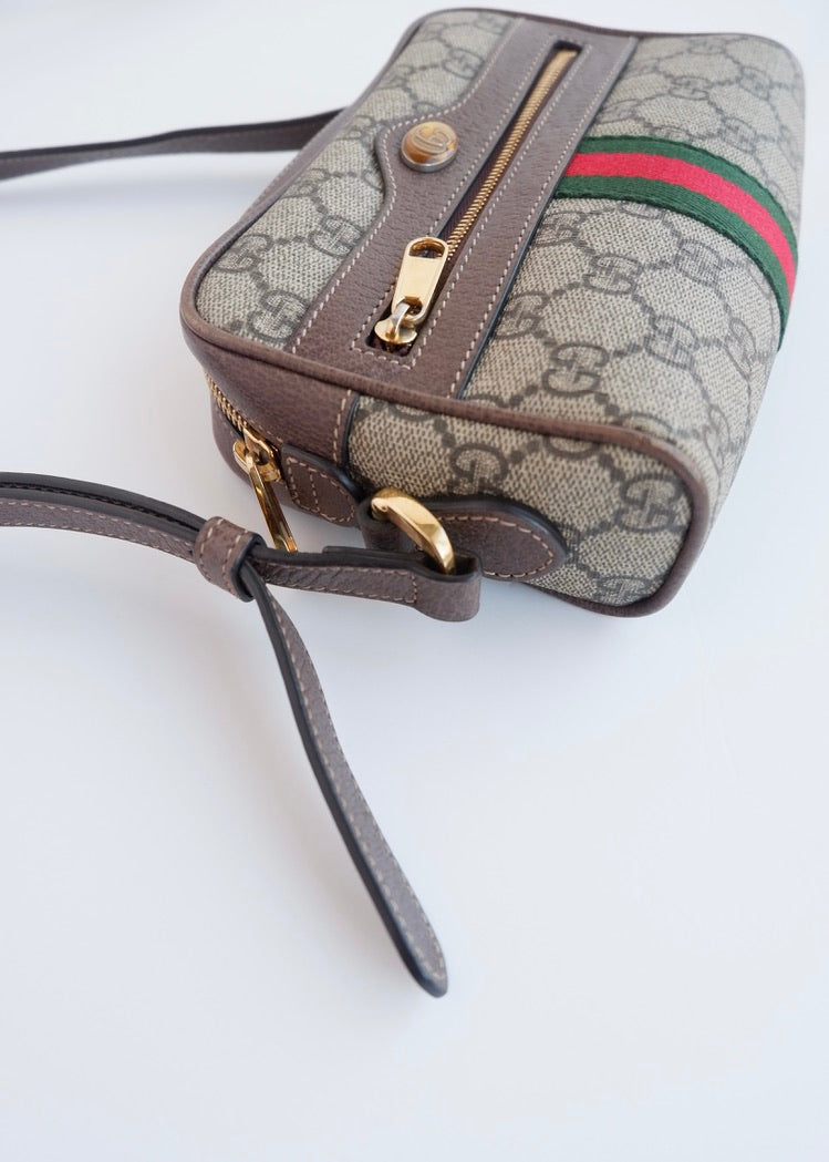 Authentique Sac bandoulière mini Ophidia Gucci en toile GG marron d'occasion