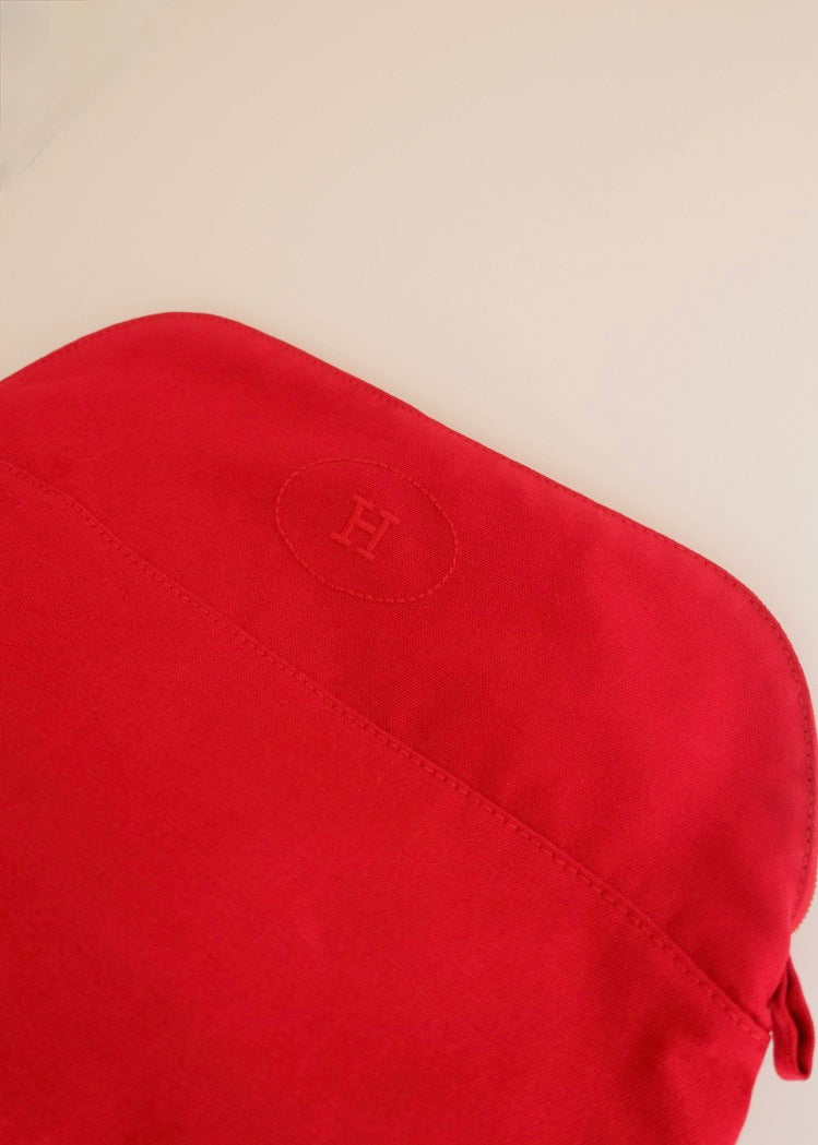 Preowned Hermes Red Canvas Boldie Cosmetic Bag