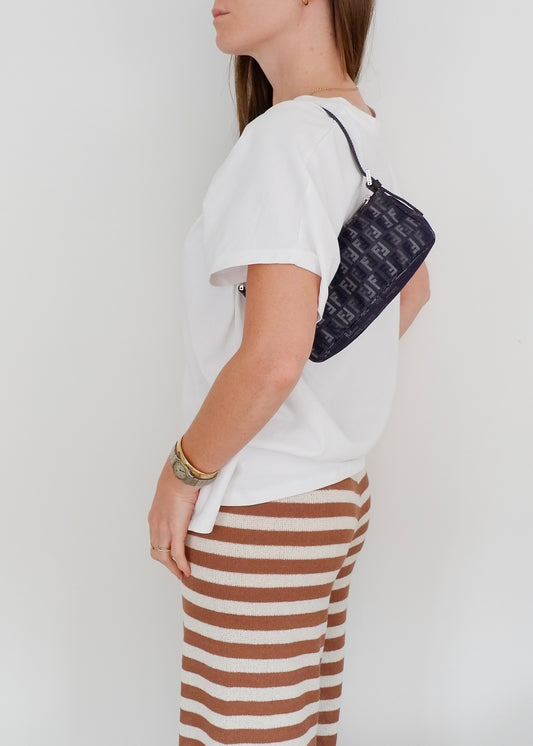Authentic Preowned Fendi Navy FF Zucchino Small Shoulder Bag
