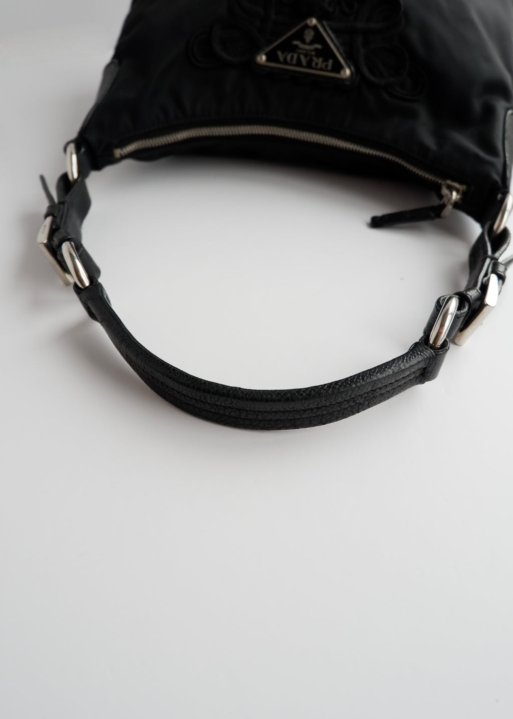 Authentic Preowned Prada Black Nylon Embroidered Hobo Shoulder Bag