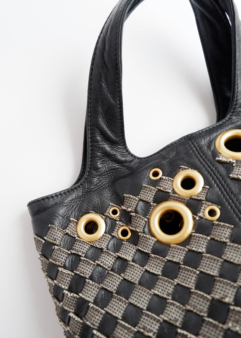 Authentic Preowned Bottega Veneta Black Leather Intrecciato Gold Rivet/Studded Handbag