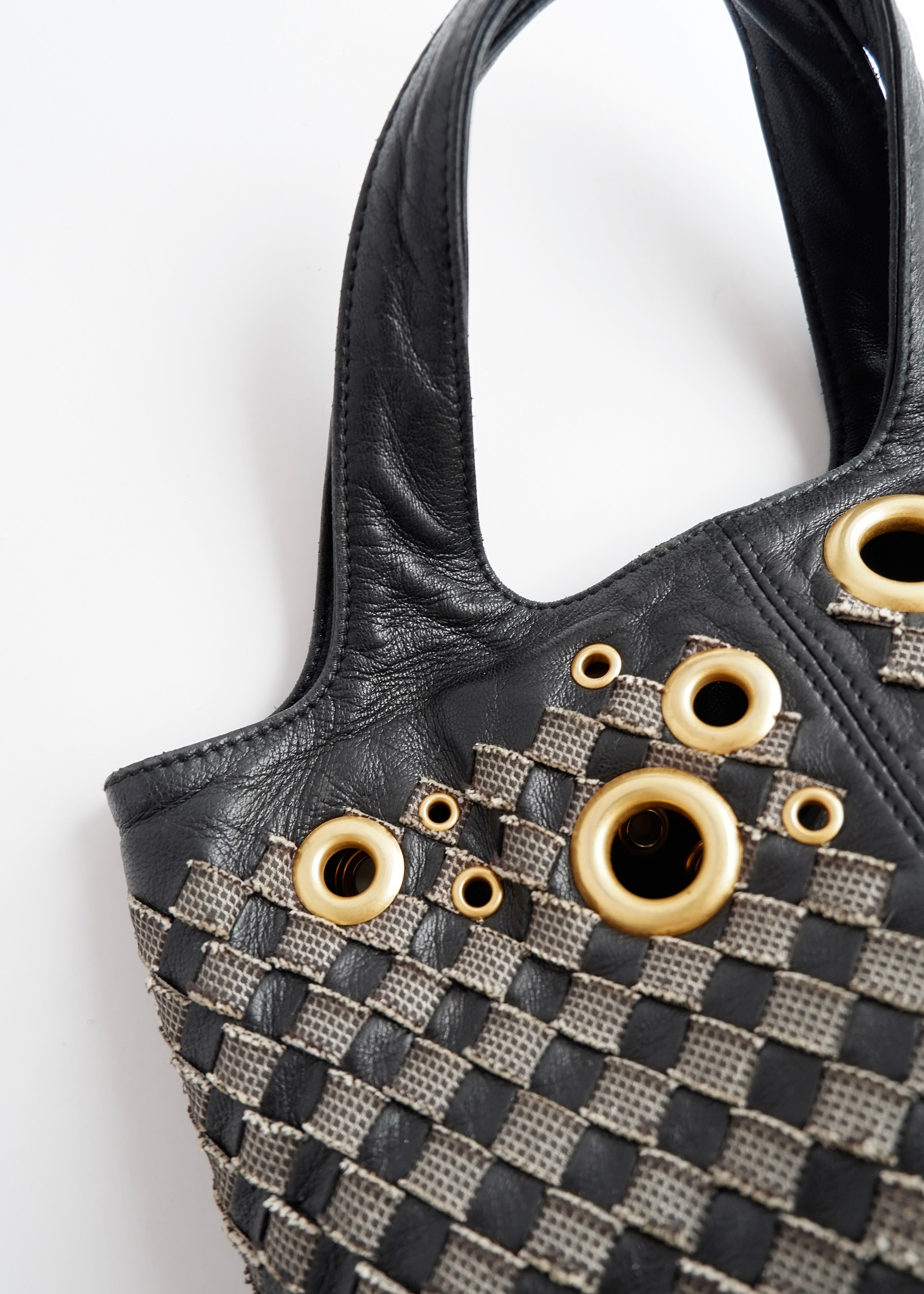 Authentic Preowned Bottega Veneta Black Leather Intrecciato Gold Rivet/Studded Handbag