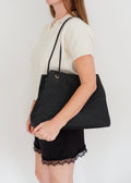 Preowned Gucci Black GG Canvas Leather Woven Strap Shoulder Tote
