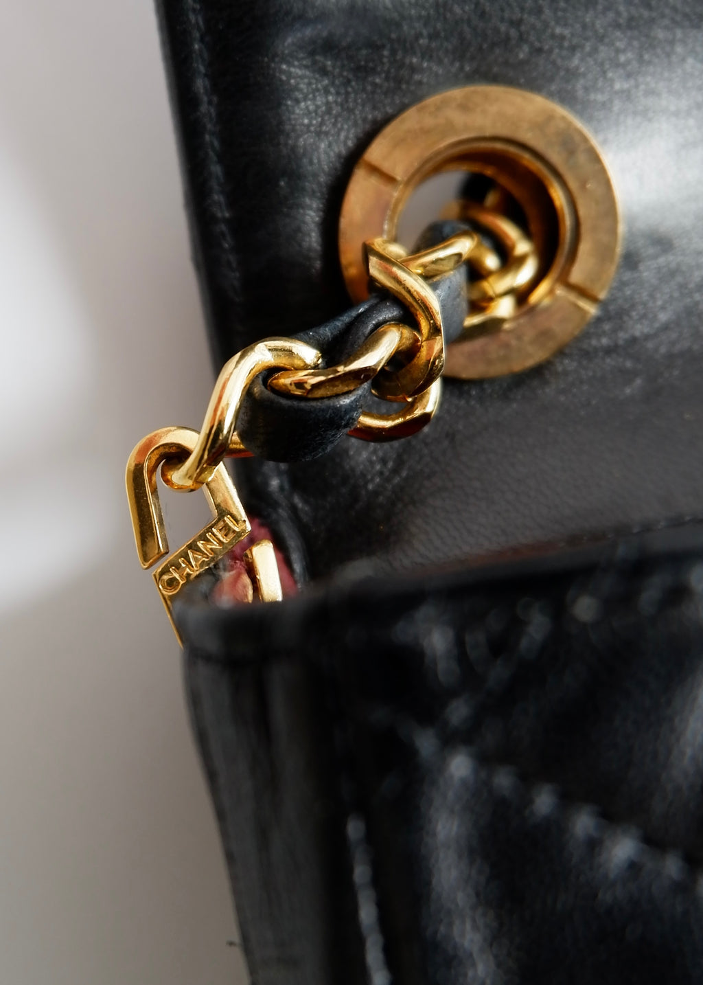 Authentic Preowned Vintage Chanel Black Lambskin Quilted Single Flap Crystal CC Logo Bag GHW