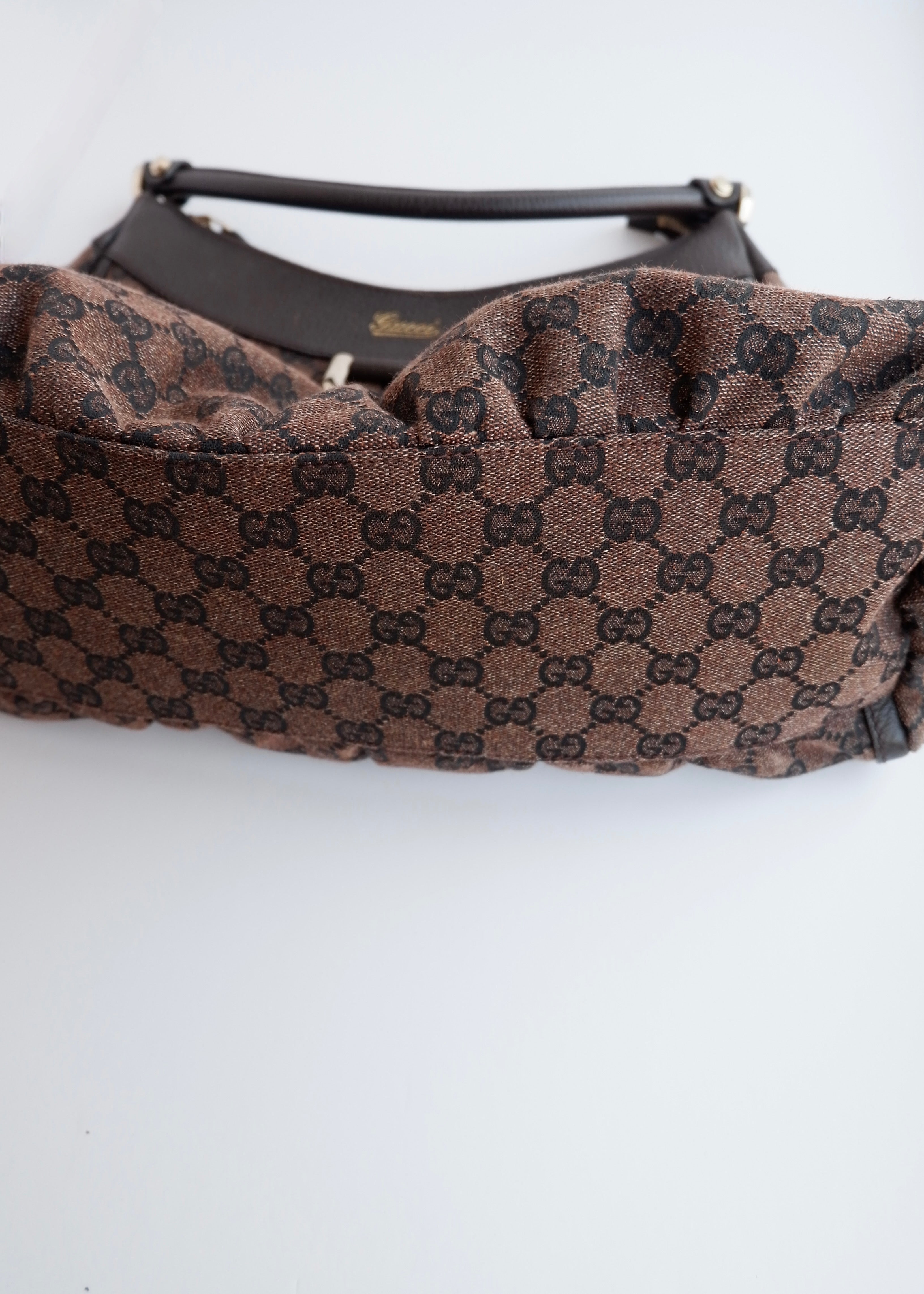 Authentic Preowned Gucci Brown GG Canvas/ Leather Hobo Shoulder Bag