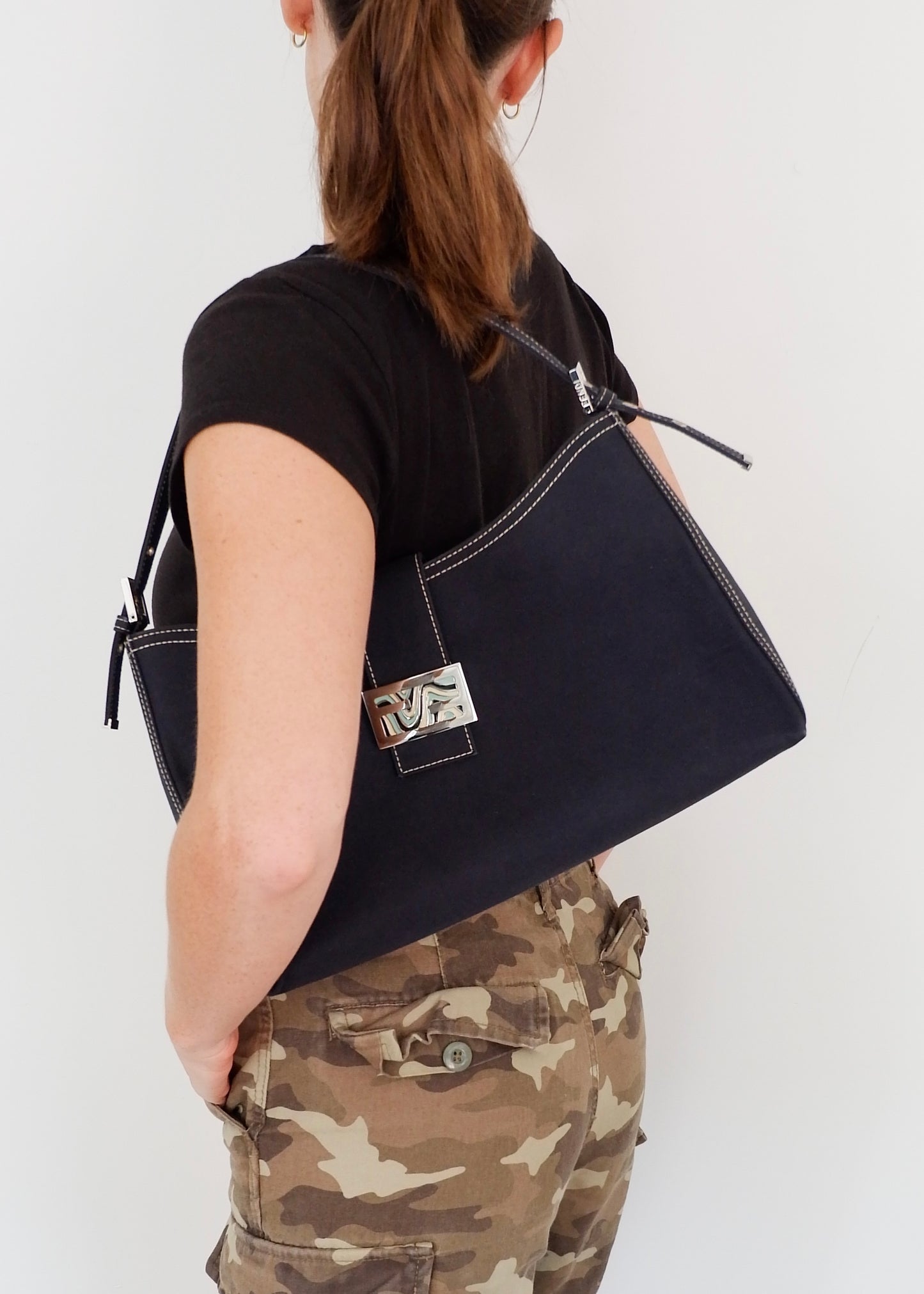 Authentic Preowned Fendi Navy Denim/Canvas Large Shoulder Bag